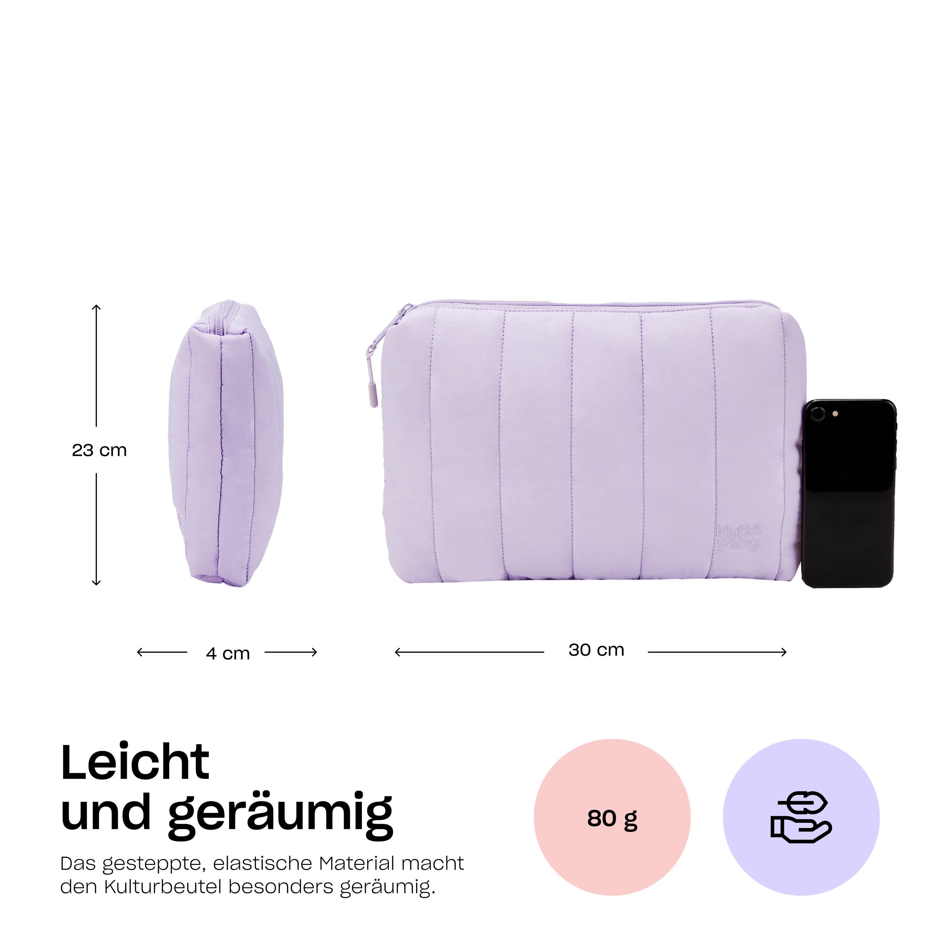 Hylat Baby Kulturbeutel Kosmetiktasche - vielseitiger Kulturbeutel-Organizer – Violett (1-tlg), Kosmetiktasche - stilvolle gesteppte Windeltasche - Violett