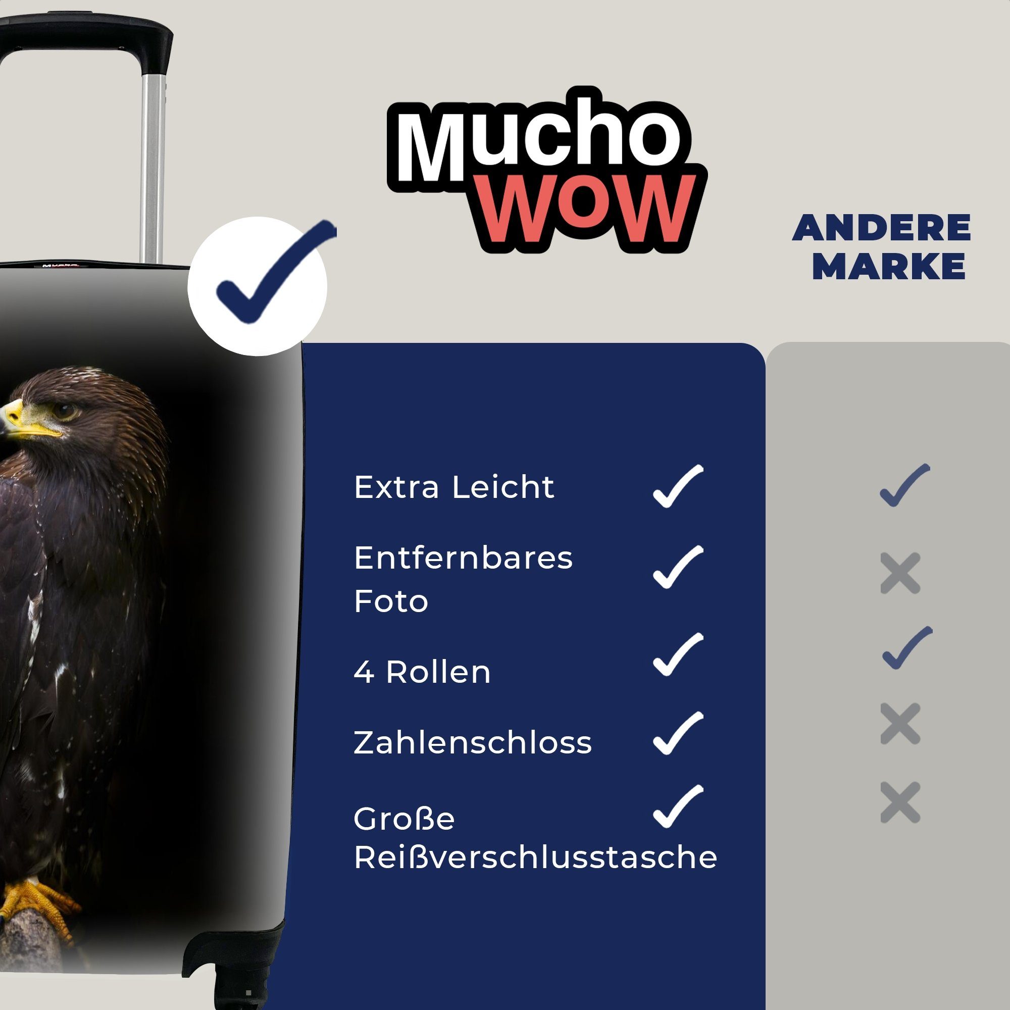 MuchoWow Handgepäckkoffer Adler - Trolley, Braun, für 4 Handgepäck Reisetasche mit Rollen, Tier Ferien, rollen, Reisekoffer 