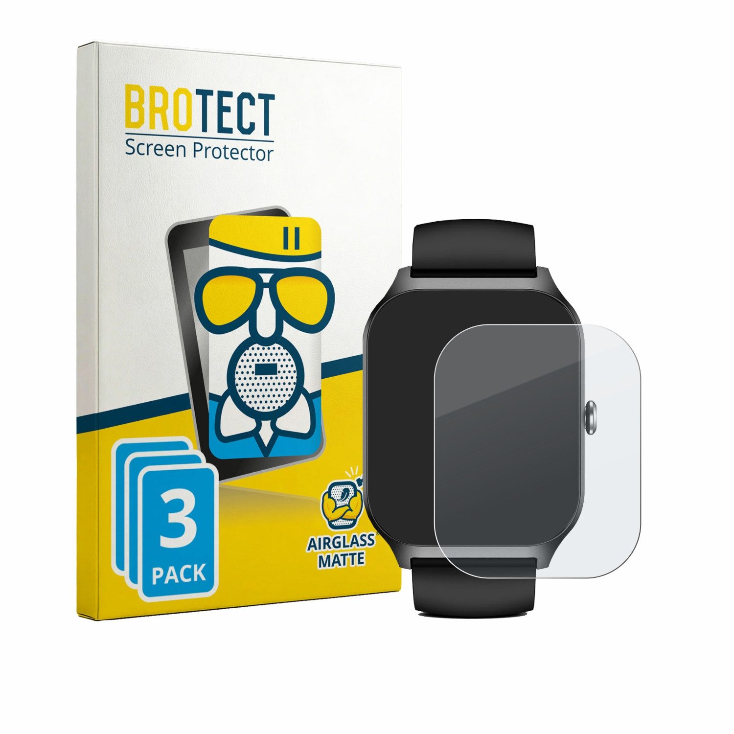 BROTECT Displayschutzglas Folie für Kriutefy Smartwatch 1.83", 3 Stück, Schutzfolie Glas Panzer Display Schutz matt