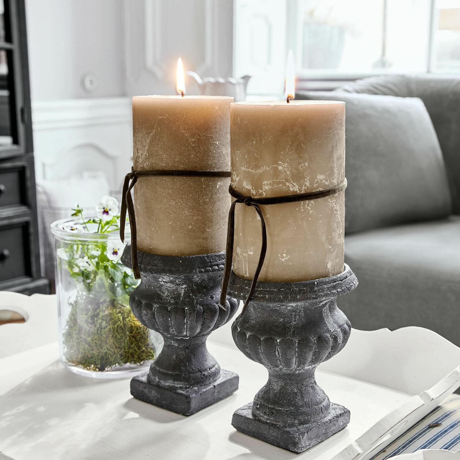 Mirabeau Stumpenkerze Kerze 2er Set Oviedo taupe (2er Set, 2er Set), none