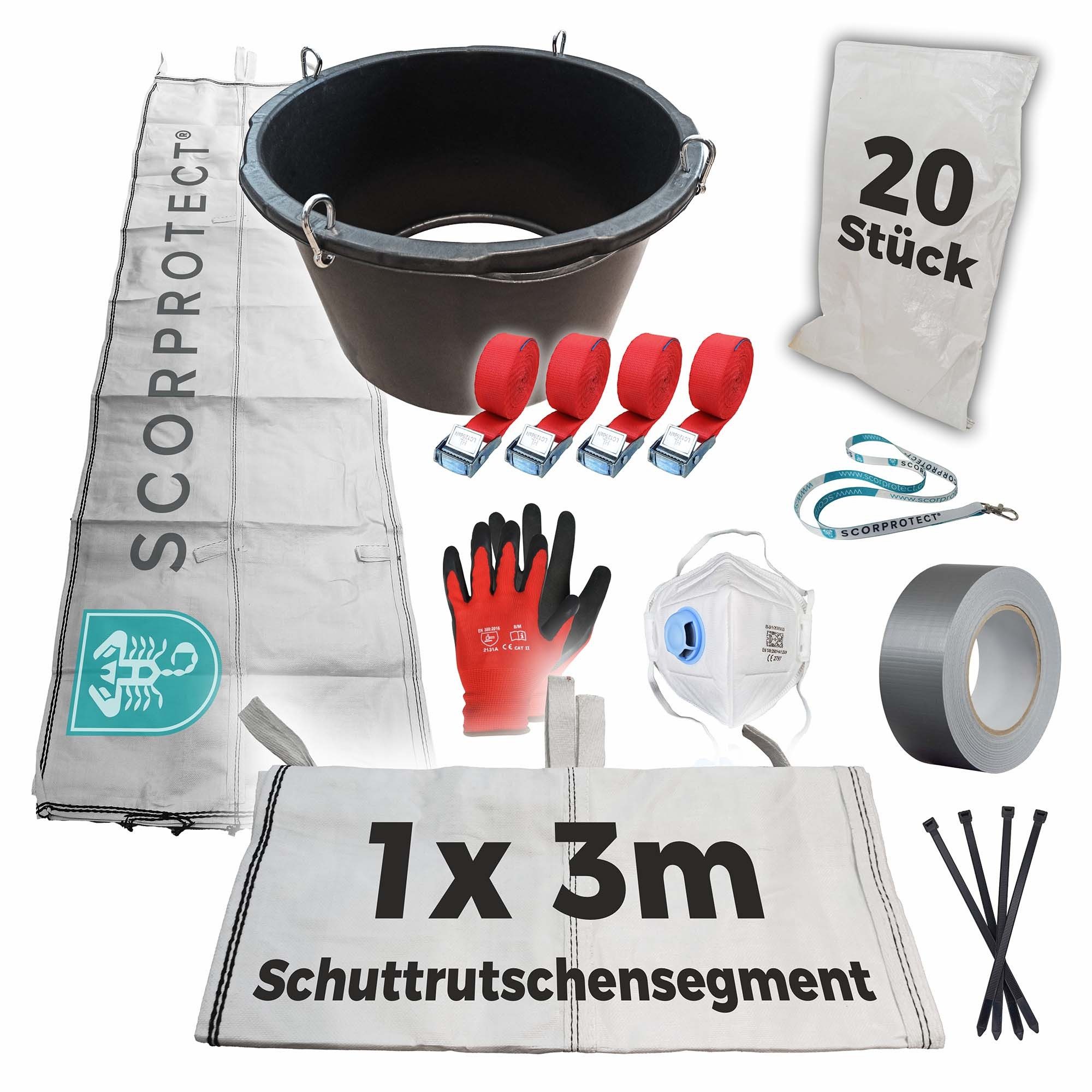 Scorprotect® Müllsack Bauschuttrutsche 3m flexibel mit Einfülltrichter, 20x Flachsäcke