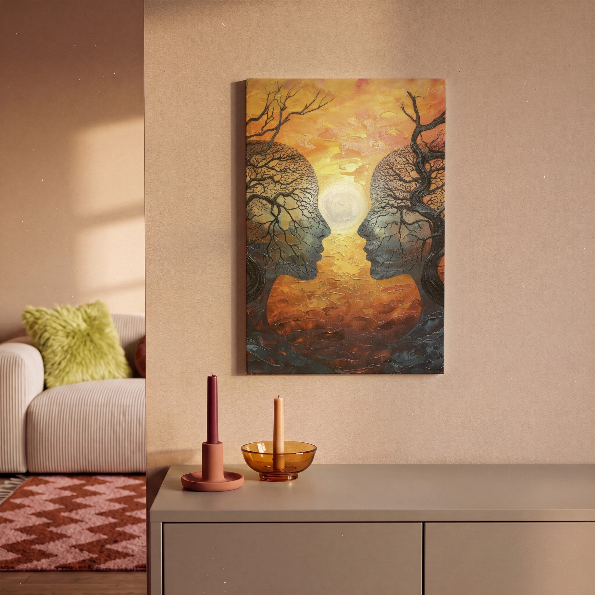 OneMillionCanvasses® Leinwandbild Bäume - Gesichter - Sonne - Kunst, Fotodruck (1 St), Leinwand Canvas Wandbild, Wanddekoration 20x30 cm – Bild 2 von 5