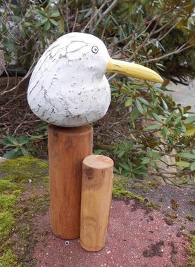 Deko-Impression Tierfigur Freche Möwe auf Poller Statue maritime Deko Holz Handarbeit 30 cm (1 St)