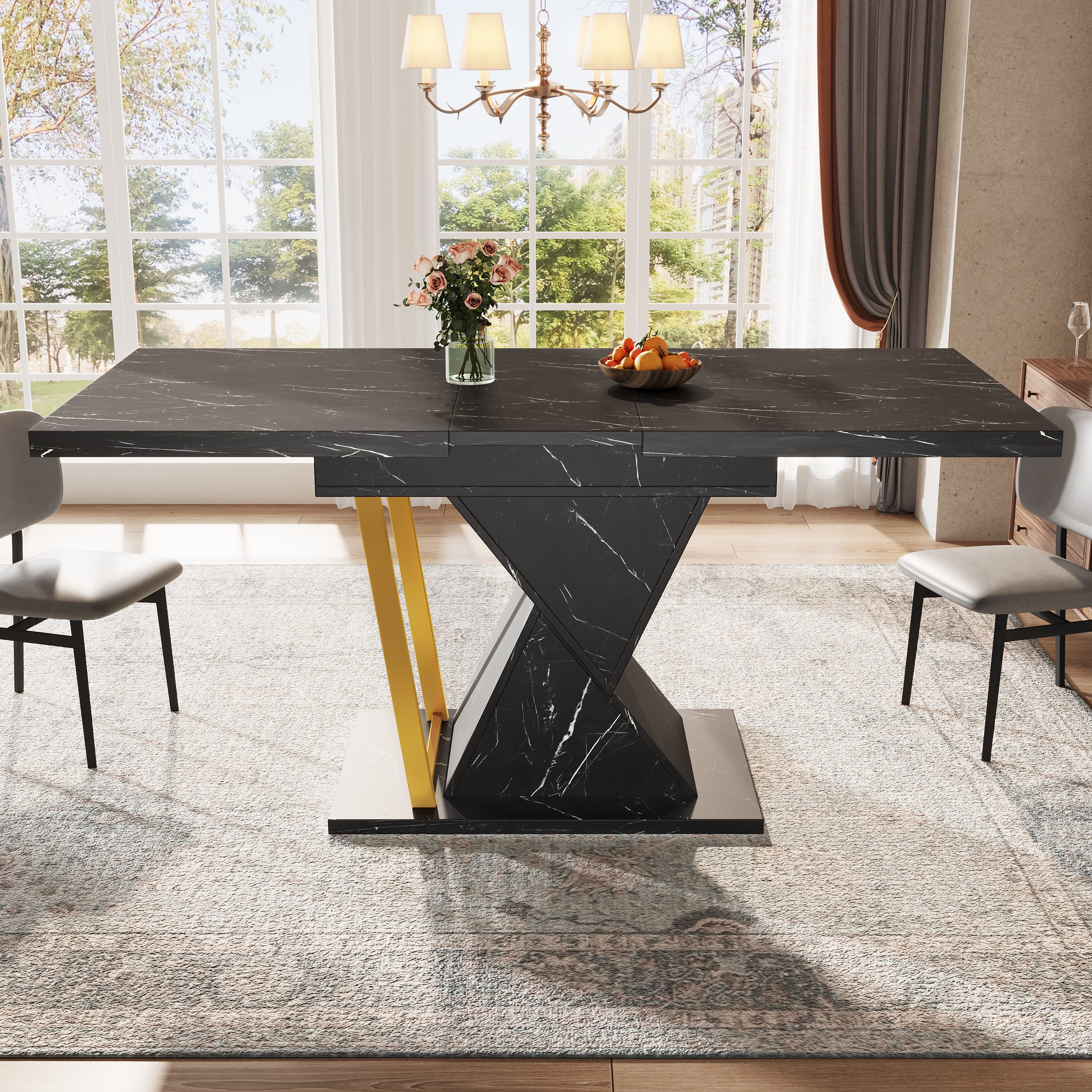 Flieks Esstisch (110-140x80x76 cm, 1-St., 1 Tisch), ausziehbarer Küchentisch rechteckig Schreibtisch Bürotisch Marmoroptik