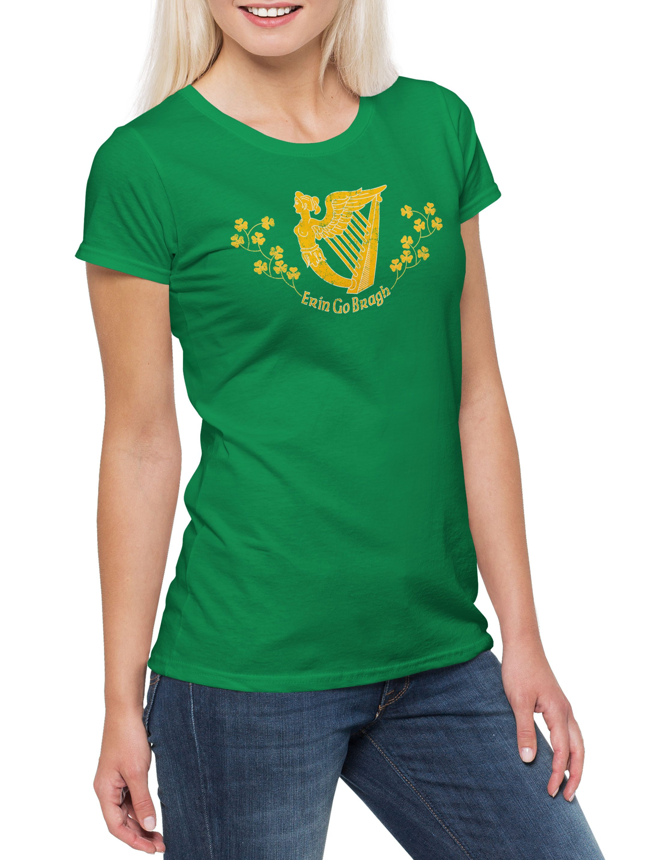 Print-Shirt Erin Go Bragh Damen T-Shirt Irland Banner Flagge Harfe Ireland Flag