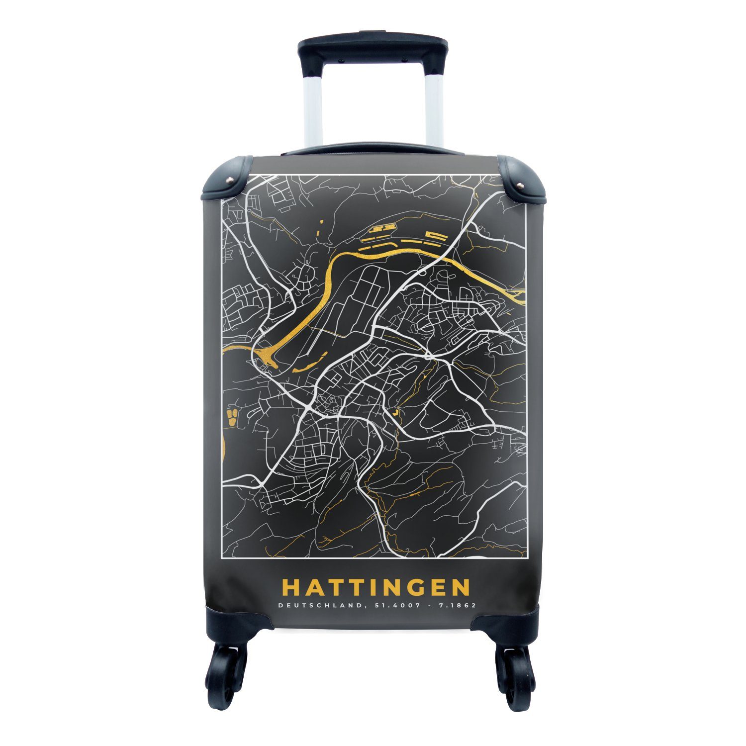 Rollen, MuchoWow Reisetasche - Karte - Ferien, für - Stadtplan rollen, mit Handgepäckkoffer Reisekoffer - Trolley, Gold, 4 Deutschland Handgepäck Hattingen