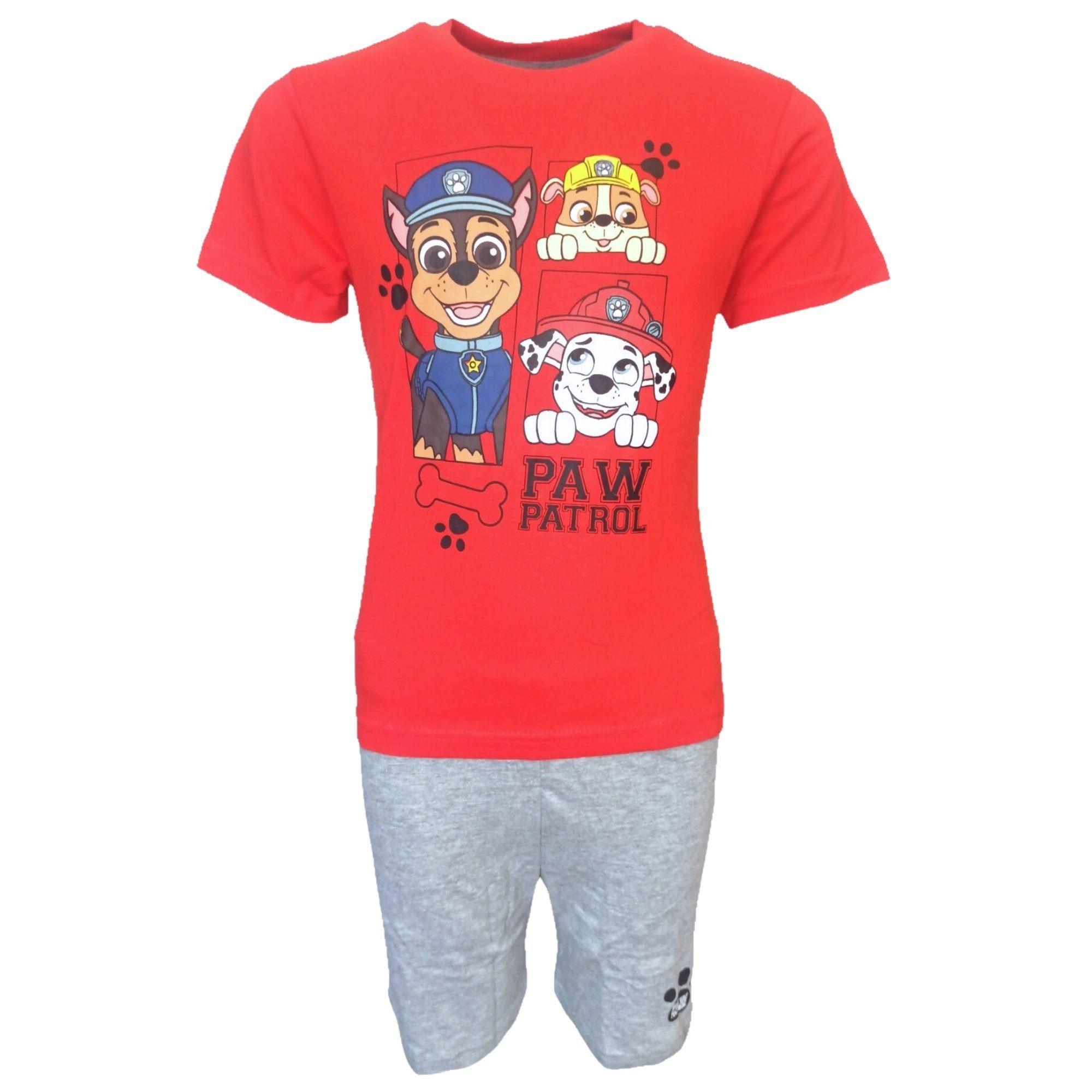 PAW PATROL Schlafanzug (2 tlg) Jungen Pyjama Set - Shorty Gr. 98-128 cm Rot-Grau | Pyjamas