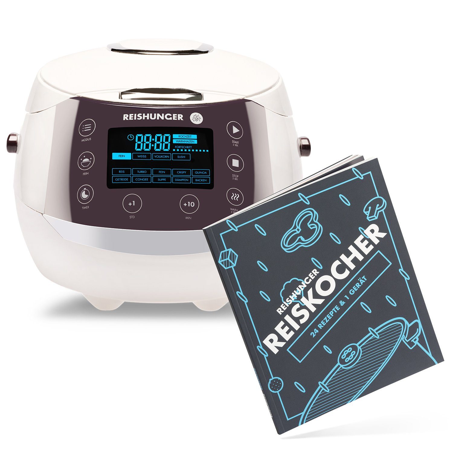 Reishunger Reiskocher Digital – 1,5 L – Multikocher – 12 Programme – Keramikbeschichtung, 860 W, Timer- und Warmhaltefunktion, 7-Kochphasen-Technologie, LED-Display