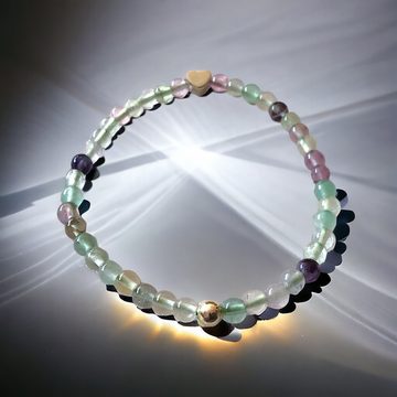 Steinfixx® Perlenarmband Fluorit Perlenarmband 925 Silberperle incl. Geschenkbox (Handarbeit aus Deutschland, 1-tlg., mit versilbertem Herzchen), regt den Stoffwechsel an, gut fürs Selbstvertrauen