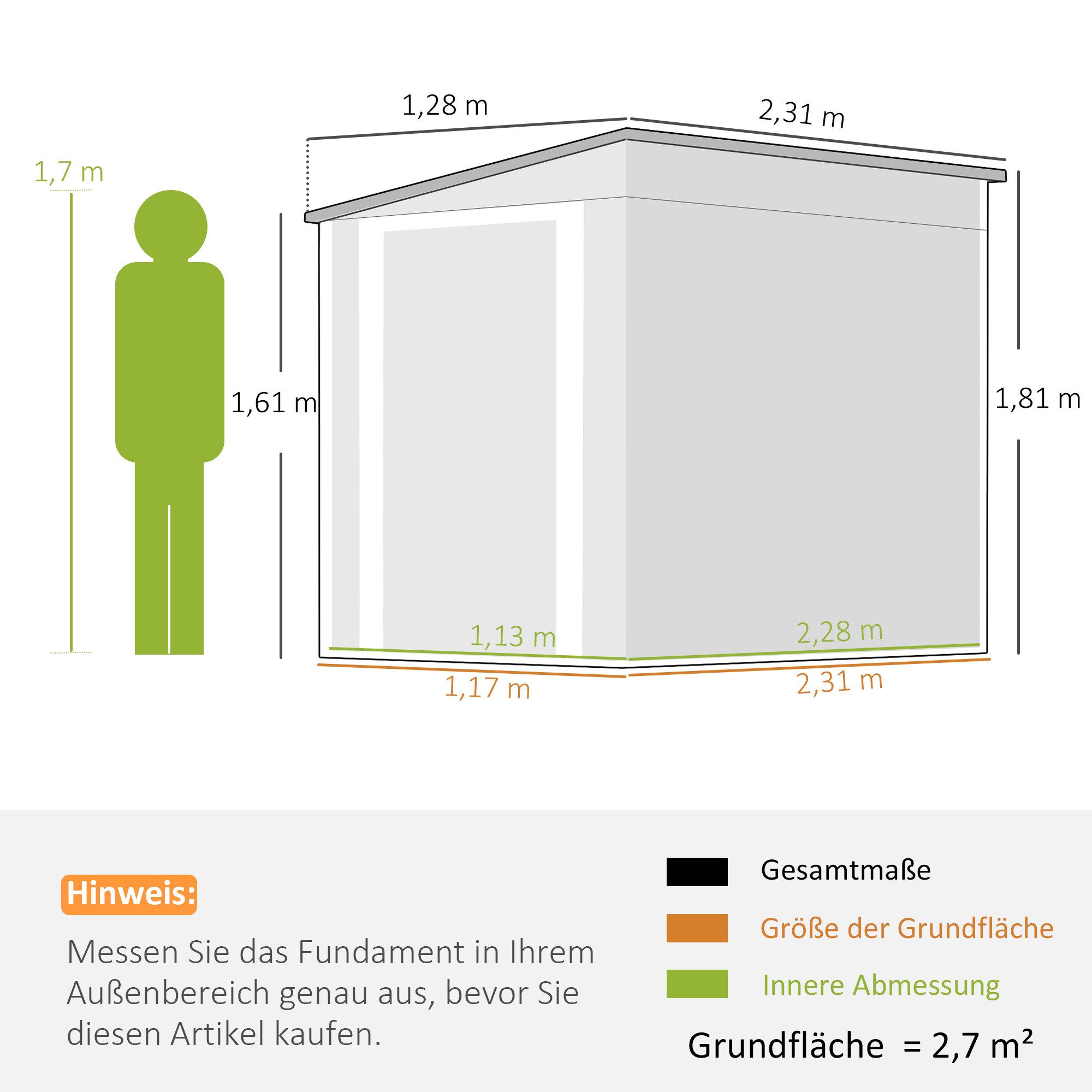 Outsunny Gerätehaus Metall Geräteschuppen mit Pultdach Abschließbarer Tür, BxT: 128x231 cm, (wetterfest Gartenschuppen, 1 St., Metall Geräteschuppen), Outdoor Garten Schuppen für Hinterhof, Außenbereich, Dunkelgrau