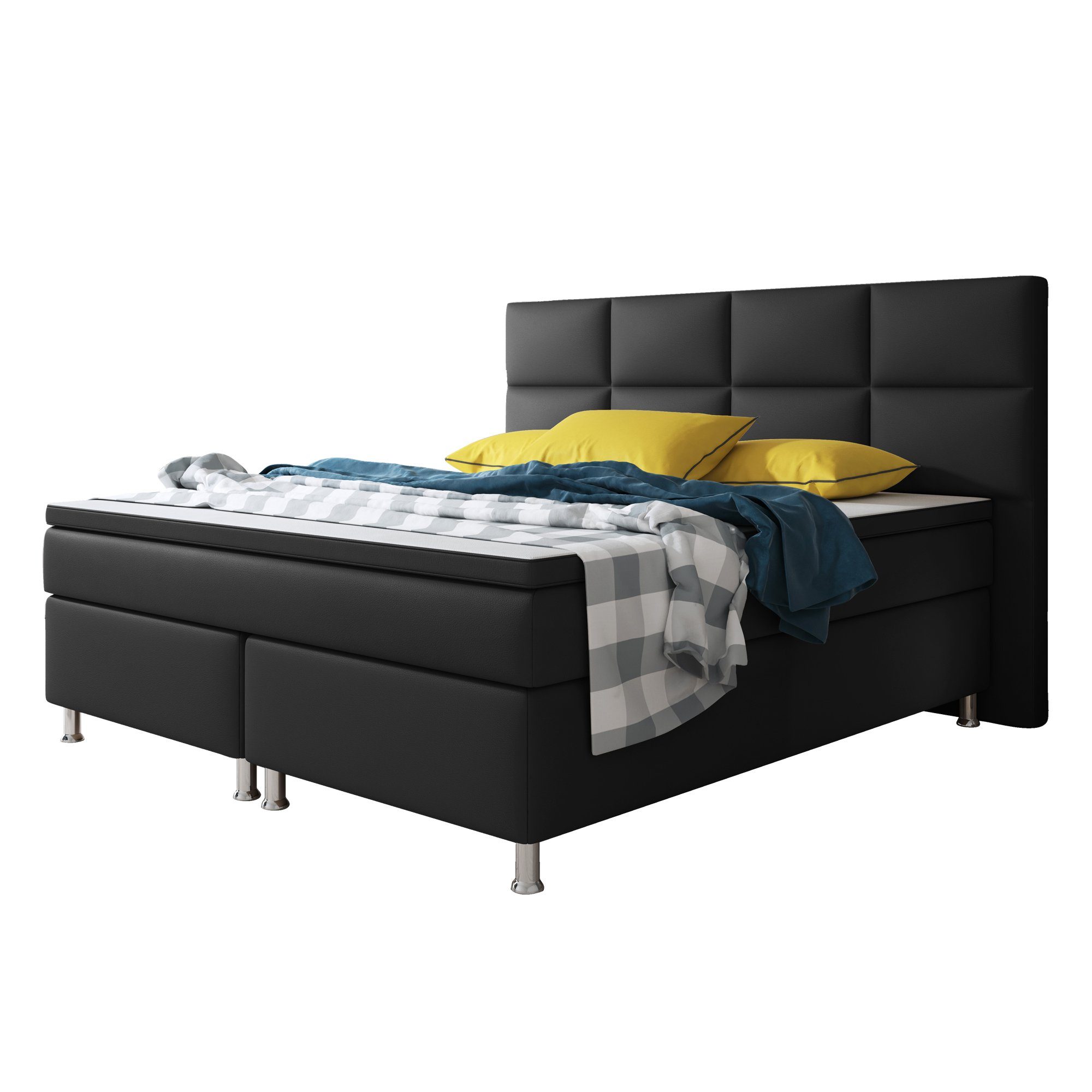 Matratzen und Boxspringbett Doppelbett (inkl.Kopfteil inter cm mit 180x200 Topper) Topper Miami mit Schwarz