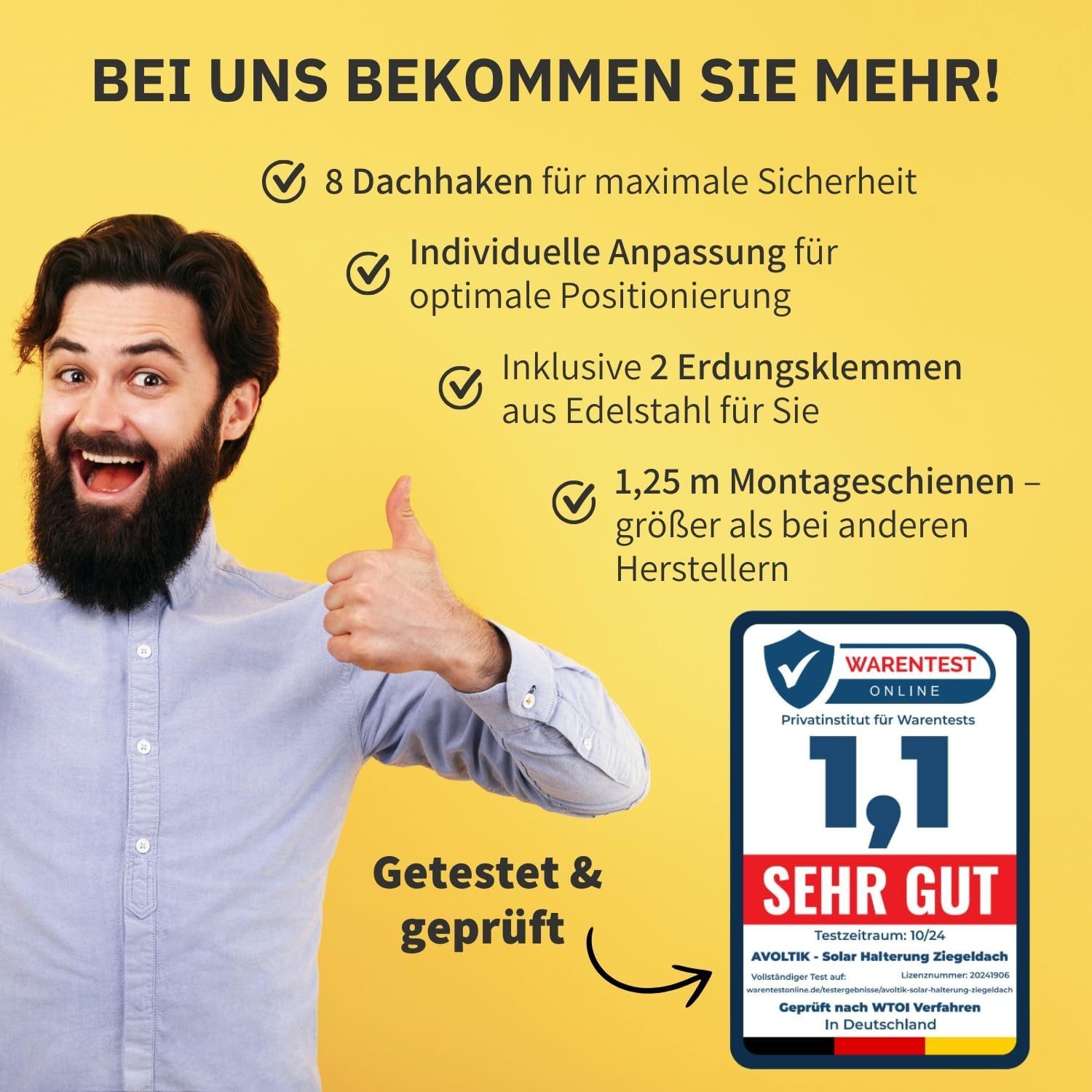 avoltik Solarmodul-Halterung Solar-Halterung Ziegeldach Montageset Dach Befestigung f 2 Solarmodule, (Avoltik Solarhalterung Ziegeldach Montageset Dach Befestig – Bild 5 von 5