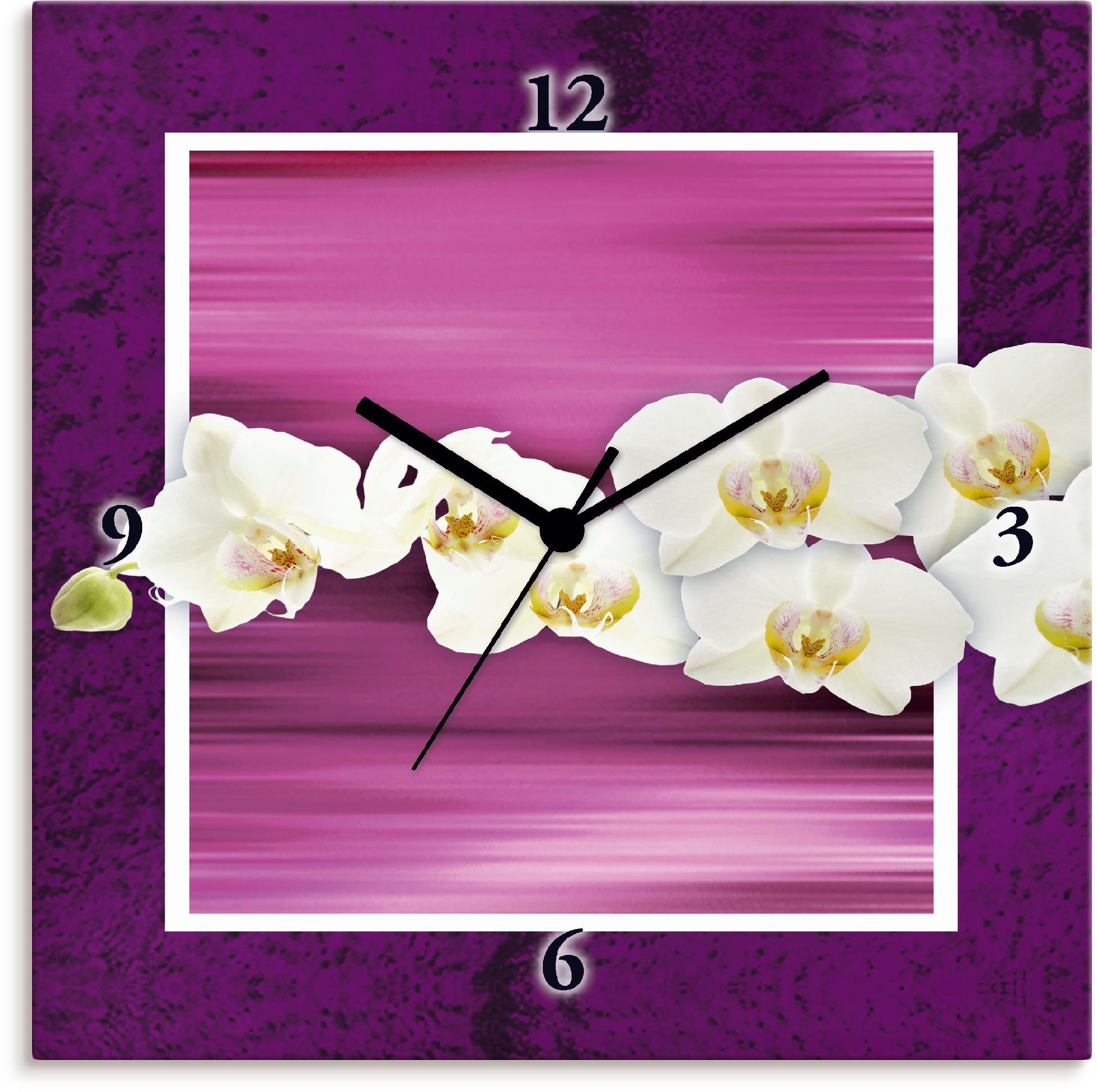 Artland Wanduhr Funkuhrwerk, Orchideen (wahlweise oder - ohne Tickgeräusche) mit violett lautlos Quarz