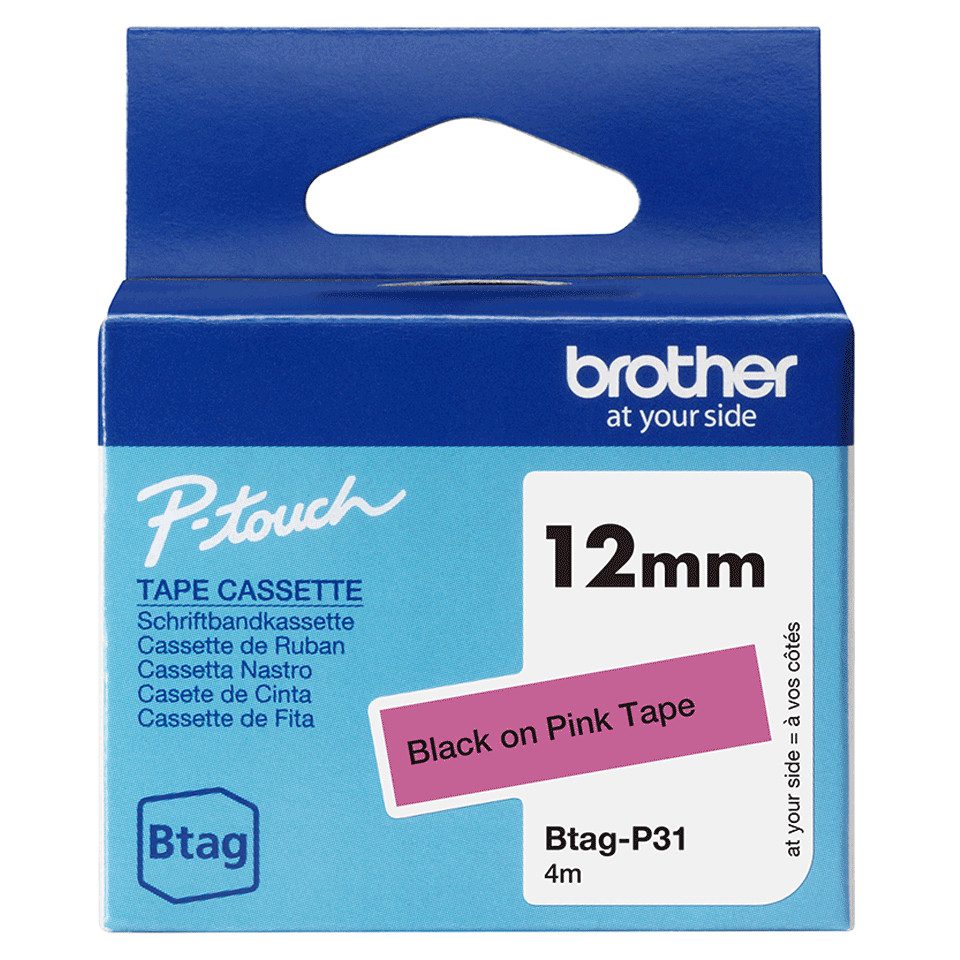 Brother Schriftband BTAG-P31 Schwarz auf Pink 12 mm x 4 m Tintenpatrone