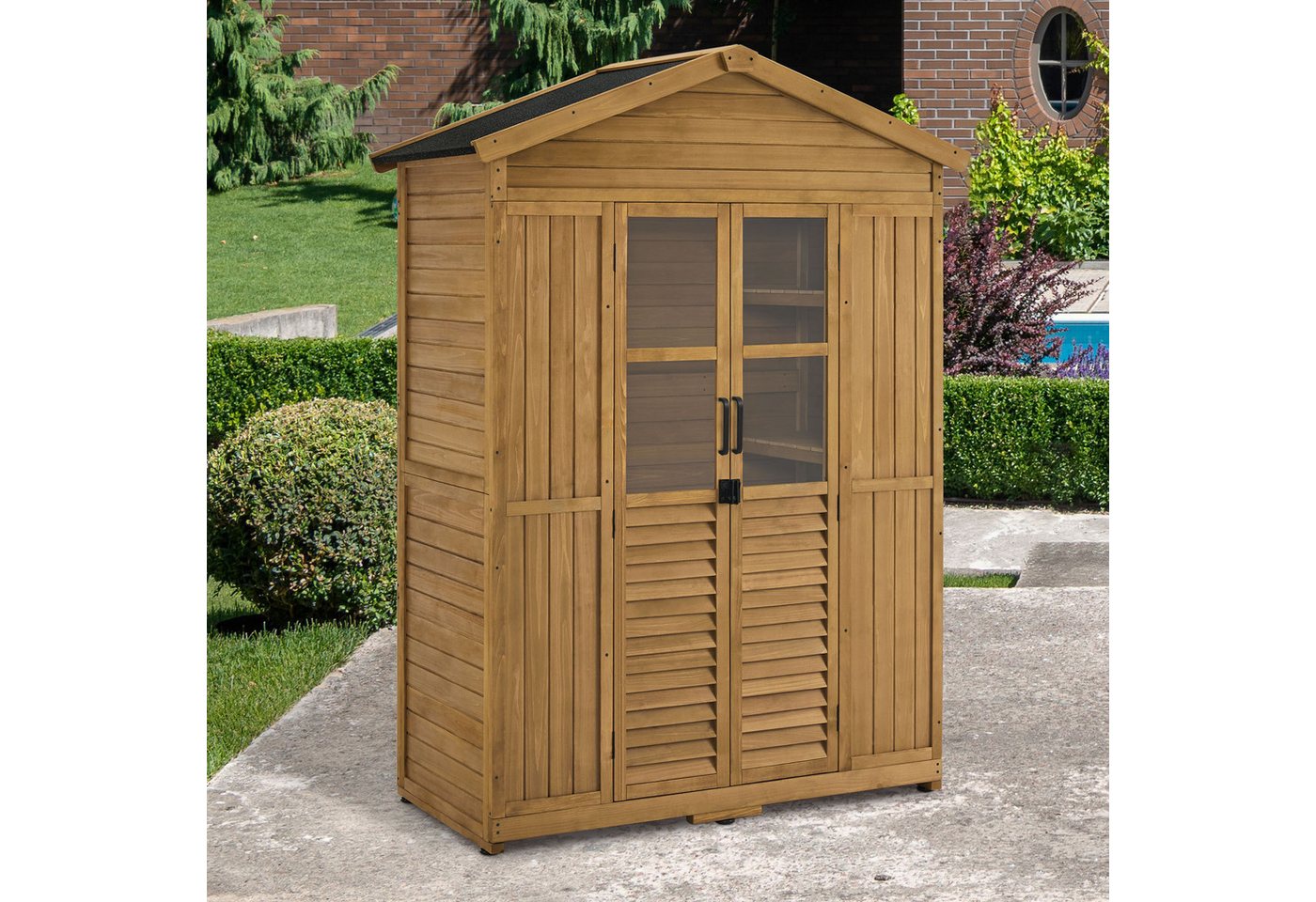 Thumbnail - MCombo Gerätehaus M MCombo Gartenschrank Gartenhaus Geräteschrank Wetterfest 1743D Natur, Wetterfes, mit 6 Regale, Outdo...