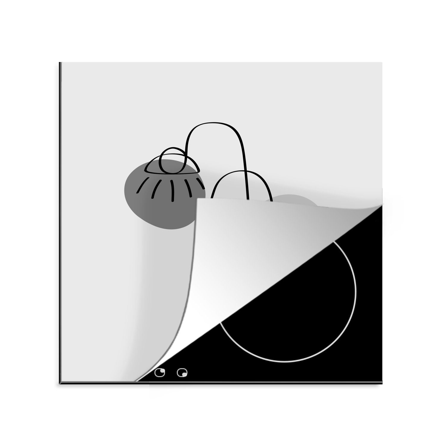 MuchoWow Herdblende-/Abdeckplatte Minimalismus - Gesicht - Schwarz - Weiß, Vinyl, (1 tlg), 78x78 cm, Ceranfeldabdeckung, Arbeitsplatte für küche