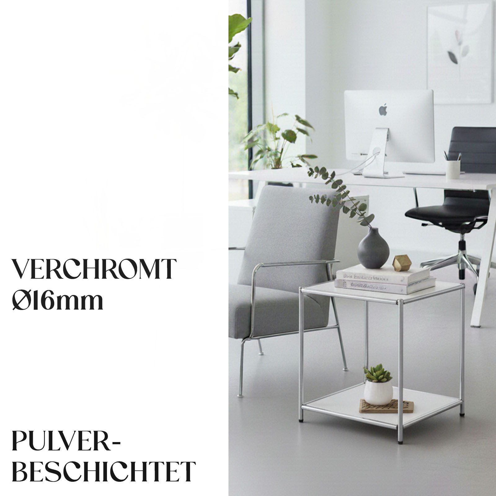 Floordirekt Standregal Concept Epure MK-012 Metallregal, B40 × T40 × H46 cm, diverse Farben, modular, Beistelltisch mit offenen Ablagen, verchromtes Metallgeste – Bild 4 von 5