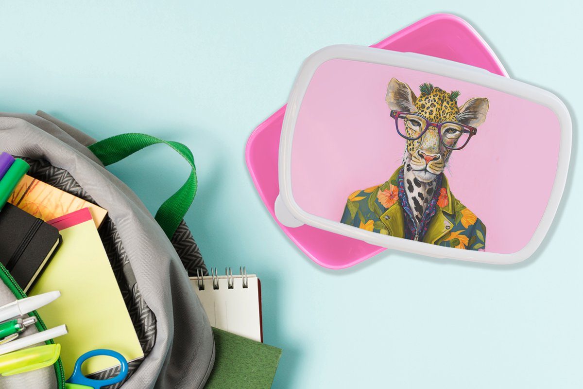 MuchoWow Lunchbox Tiere - Snackbox, Kunststoff rosa - Brille (2-tlg), Brotbox Kinder, Giraffe für Kunststoff, Mädchen, - Brotdose Blumen, Erwachsene