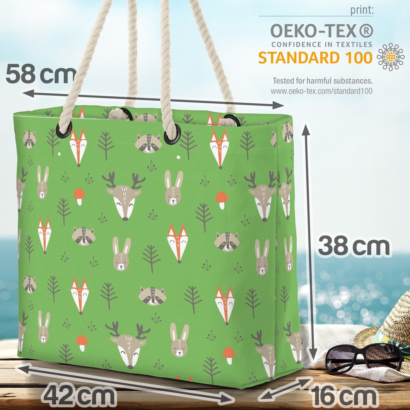 Kinder Wald-Tiere Fuchs Wandern Beach Hase VOID Bäume (1-tlg), Märchen Zoo Strandtasche Reh Bag Muster