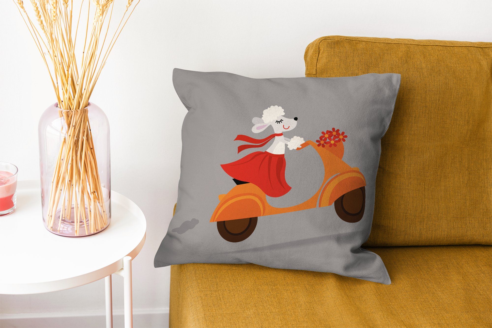 Sofakissen Füllung Zierkissen Dekokissen Hundes Schlafzimmer, für MuchoWow auf eines Vespa, Illustration Wohzimmer, mit Deko, einer