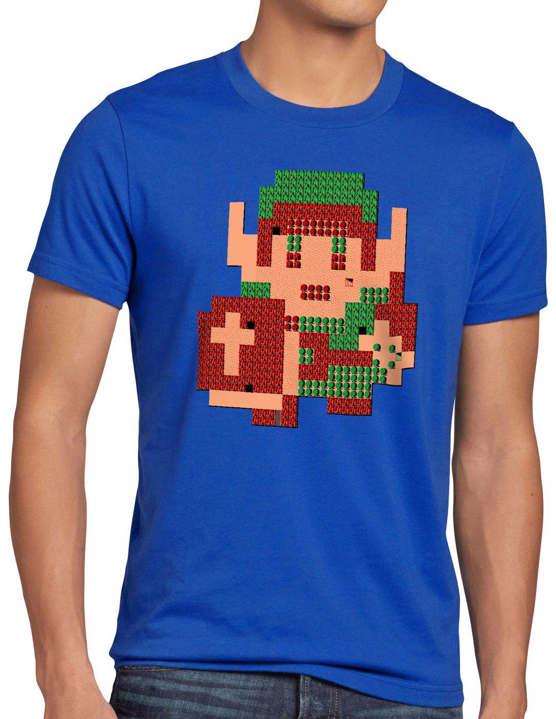 style3 Print-Shirt Herren T-Shirt 8-Bit Link pixel hyrule nes cocolint schwert blau