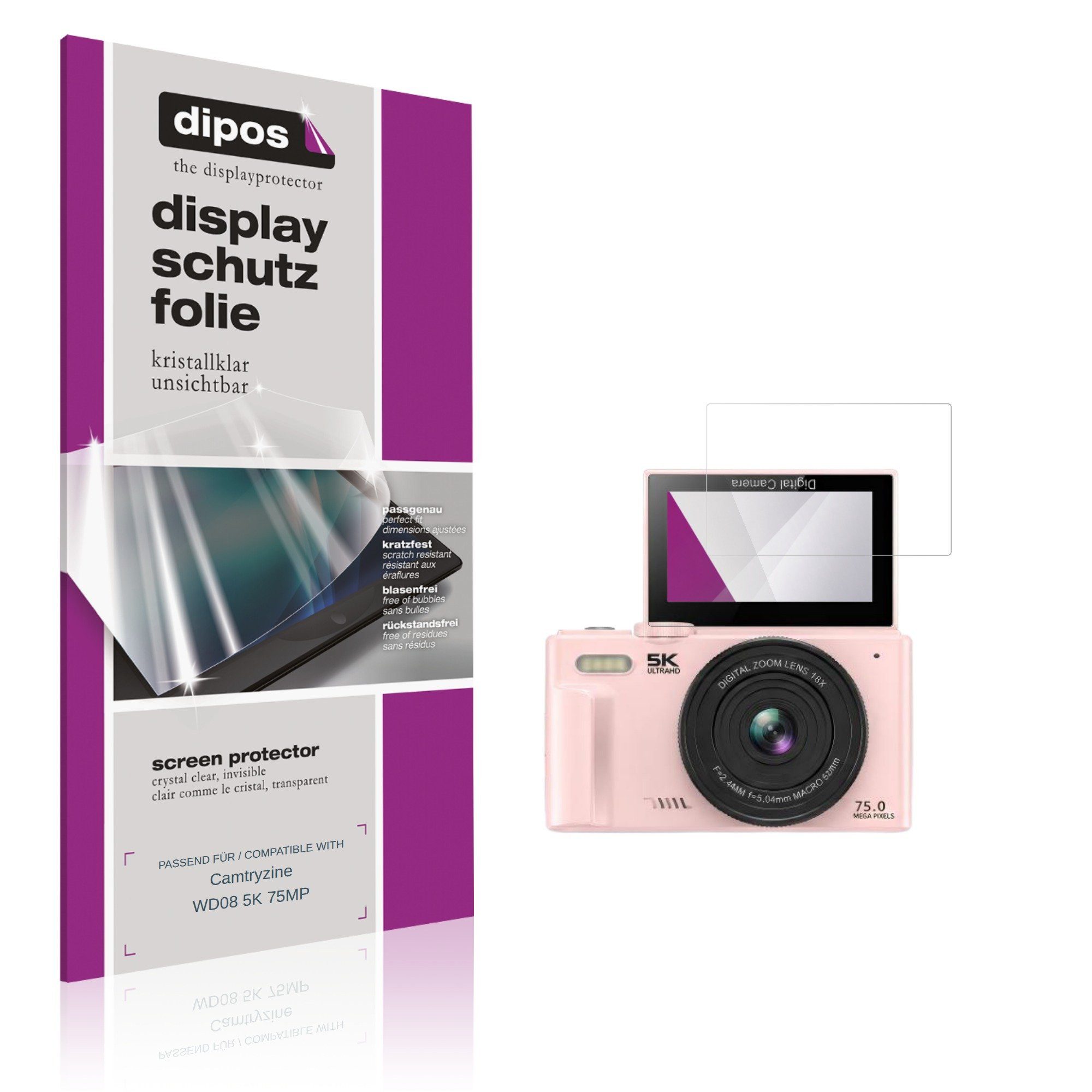 dipos Displayschutzfolie Schutzfolie für Camtryzine WD08 5K 75MP, 4 Stück, Displayschutz Schutz Folie Made in Germany