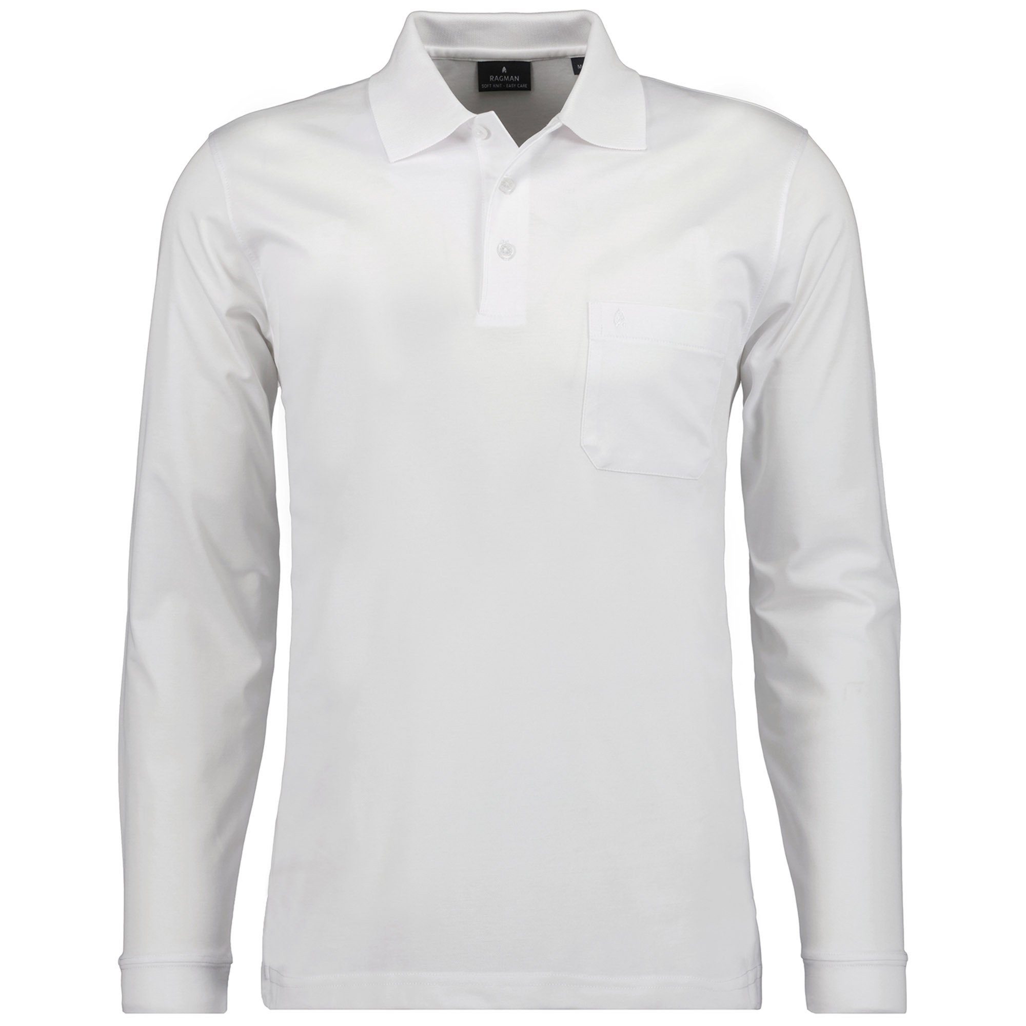 Polo Knopf Langarm-Poloshirt - Poloshirt Soft Herren RAGMAN Weiß Knit