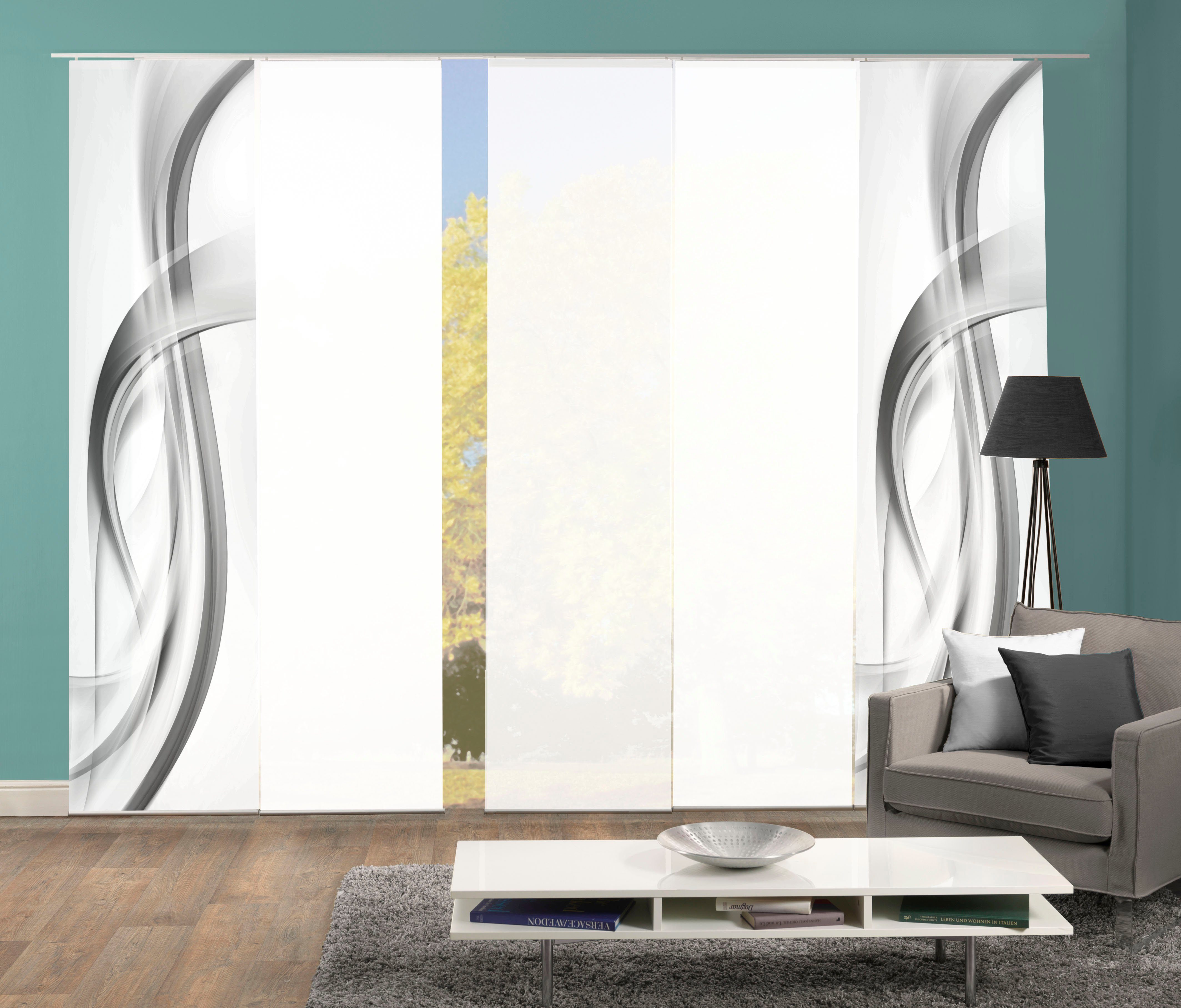 HOME WOHNIDEEN Schiebegardine FALA (5 St), Paneelwagen, blickdicht, Schiebevorhang Digi 5er Set FALA BEERE