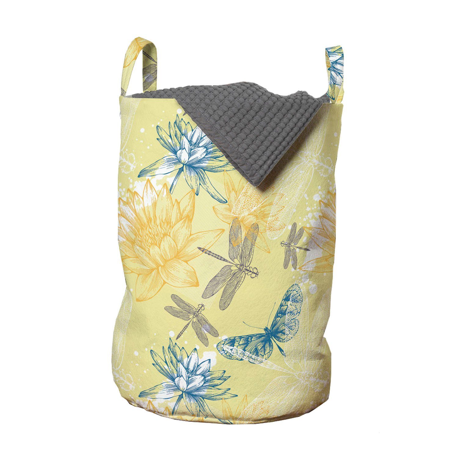 Abakuhaus Wäschesäckchen Wäschekorb mit Griffen Kordelzugverschluss für Waschsalons, Libelle Wasserlilien