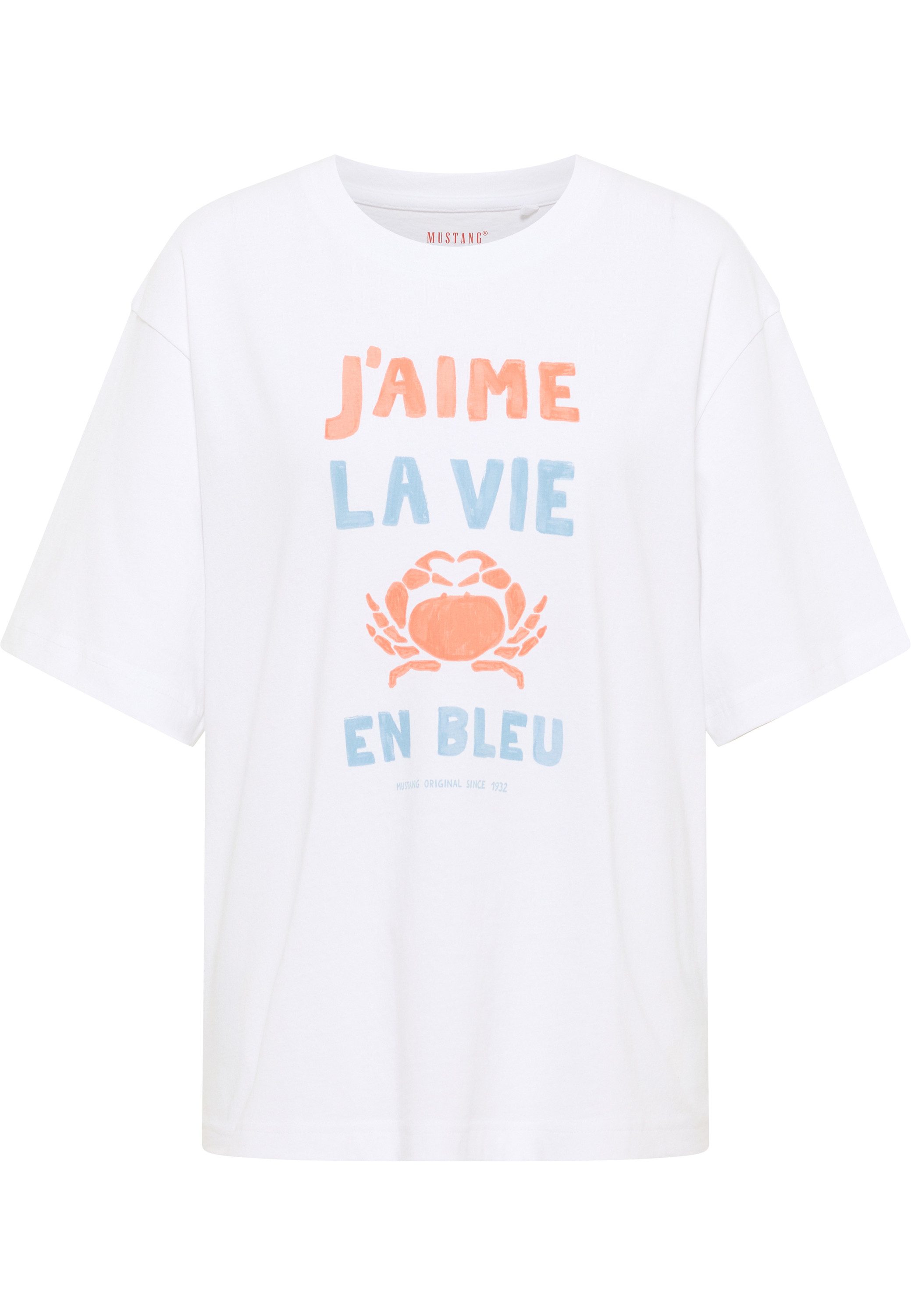 MUSTANG Damen T-Shirt „Beverly“ – Aus Baumwolle, V-Ausschnitt, Meliert, Taillierter Schnitt