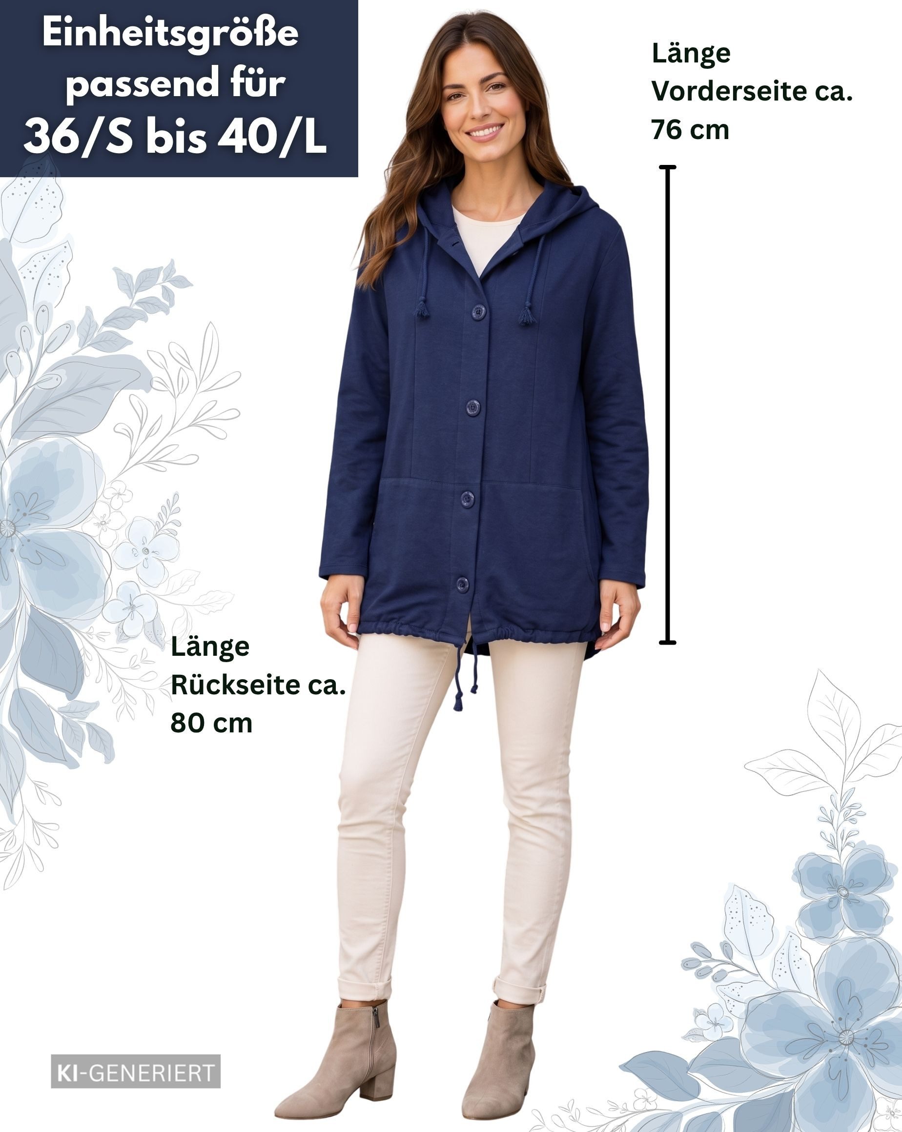 dy_mode Langjacke Damen Übergangsjacke mit Kapuze Freizeitjacke Parka-Stil Herbstjacke in Unifarbe, mit Kapuze – Bild 3 von 3