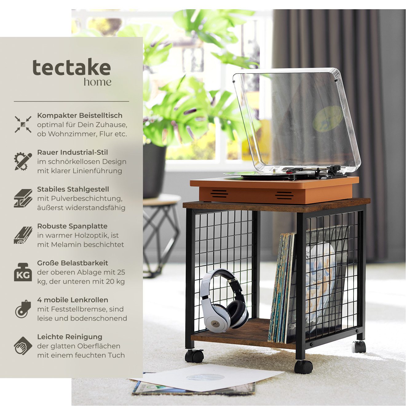 tectake Beistelltisch Gary (1-St., 1 tlg), Mobiler Beistelltisch mit zwei A günstig online kaufen