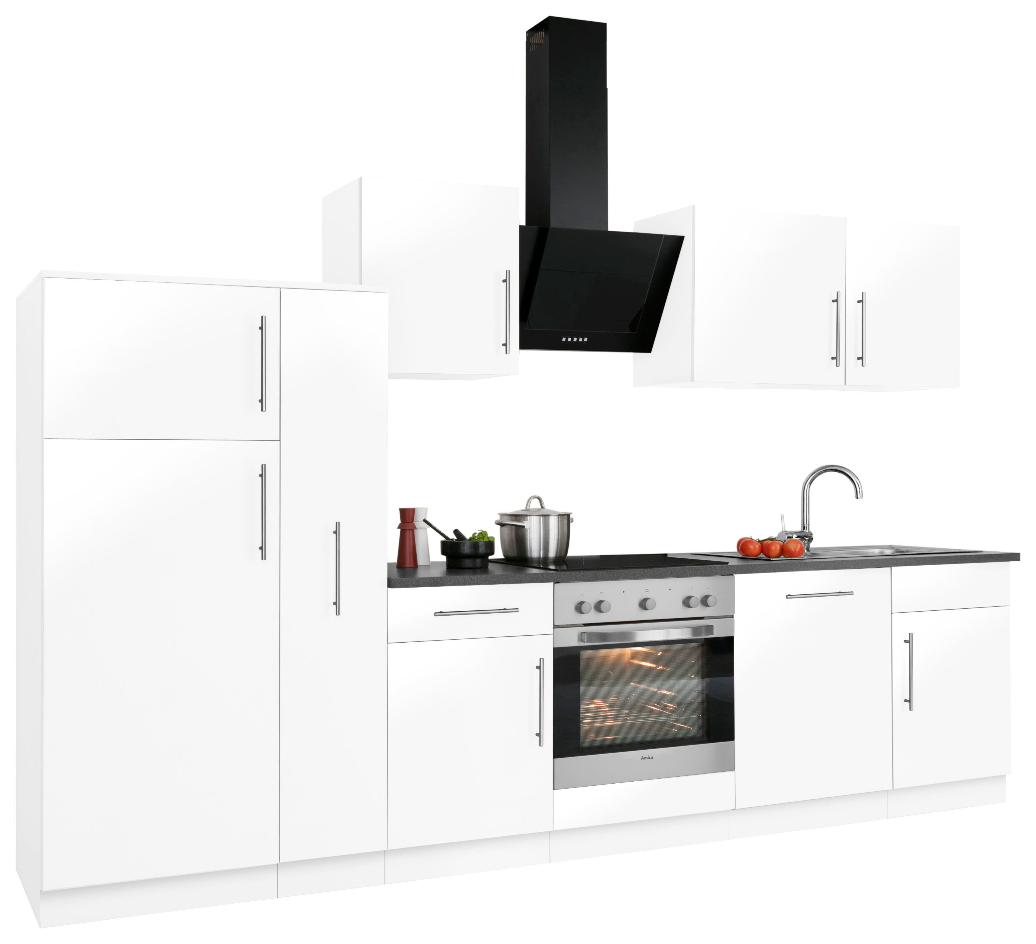 Front: weiß Glanz | Korpus: weiß | Arbeitsplatte: Granit Grau