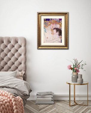 artissimo Bild mit Rahmen Klimt Bild mit Barock-Rahmen / Poster gerahmt 63x53cm / Wandbild, Gustav Klimt: Le tre eta della donna