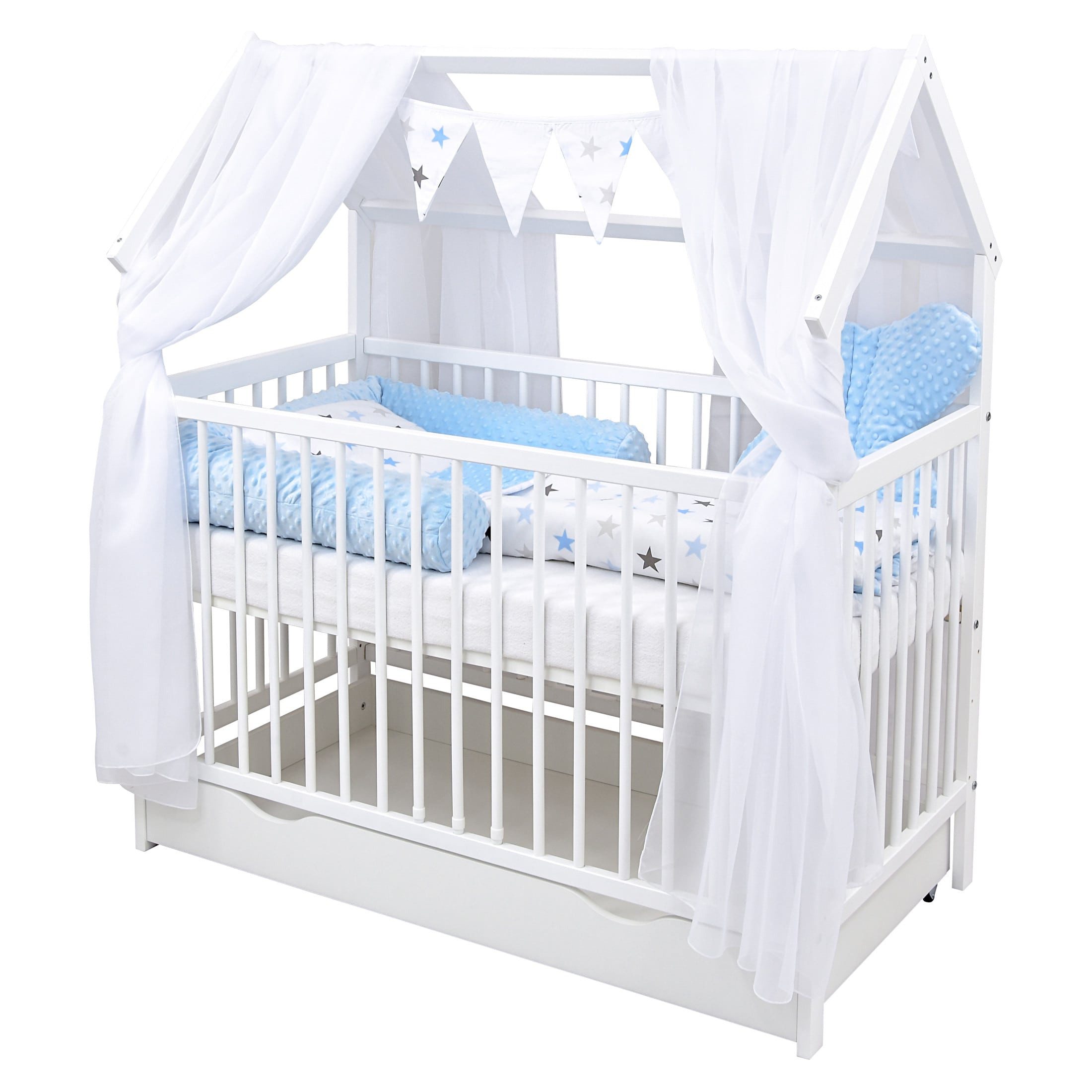 Komplettbett Hausbett Babybett Schublade Schutzgitter Beißschienen Komplettset