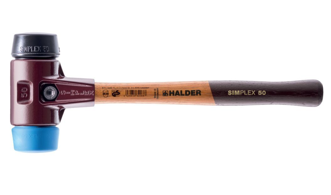 Halder KG Hammer Halder-SIMPLEX-Schonhammer mit TE Gehäuse und Holzstiel, Gummikomposition / TPE-soft