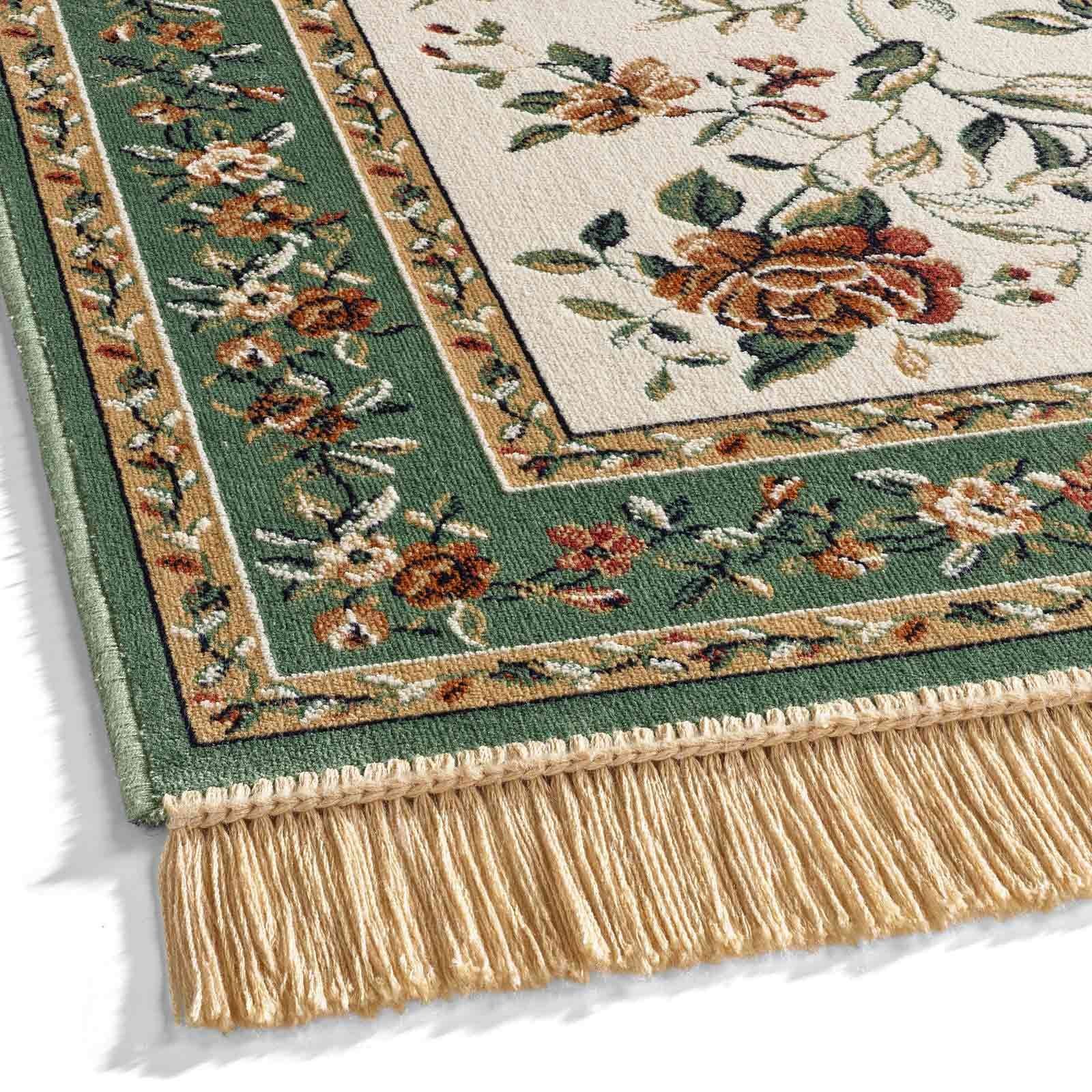 TaraCarpet Teppich Palazzo Royal Antique Roses Bordüre, rechteckig, Höhe: 6 mm, Bordüre Seiden Optik B.grün Wohnzimmer Schlafzimmer Esszimmer 95x140