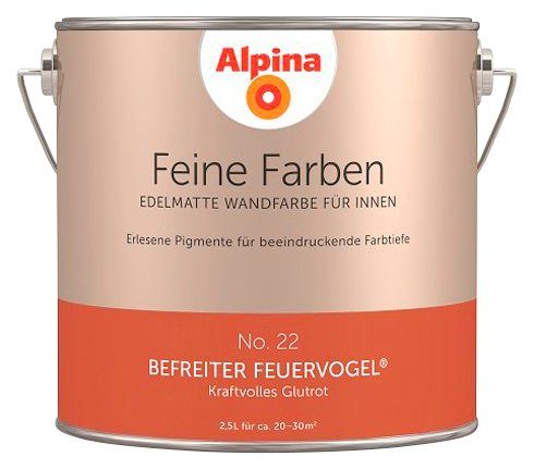 Alpina Wand- und Deckenfarbe Feine Farben No. 22 Befreiter Feuervogel®, Kraftvolles Feuerrot, edelmatt, 2,5 Liter Befreiter Feuerfogel No. 22