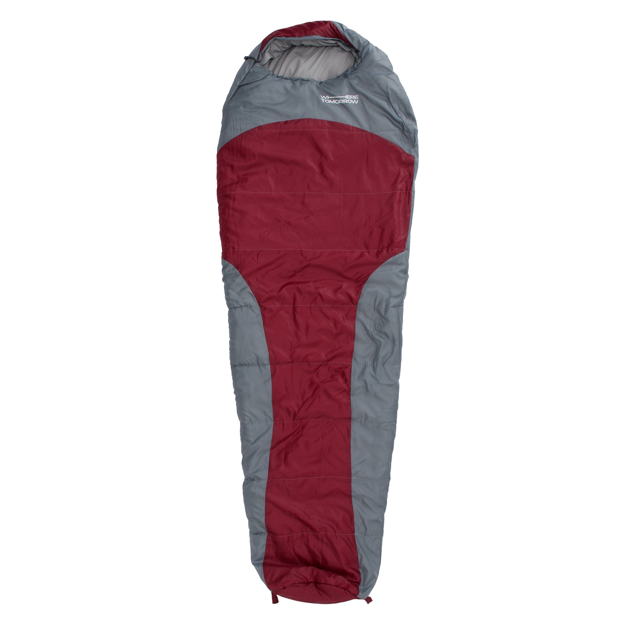 Lumaland Mumienschlafsack Where Tomorrow Camping Schlafsack mit Tasche, wasserabweisend Wärmekragen atmungsaktiv 230x80x55 weinrot