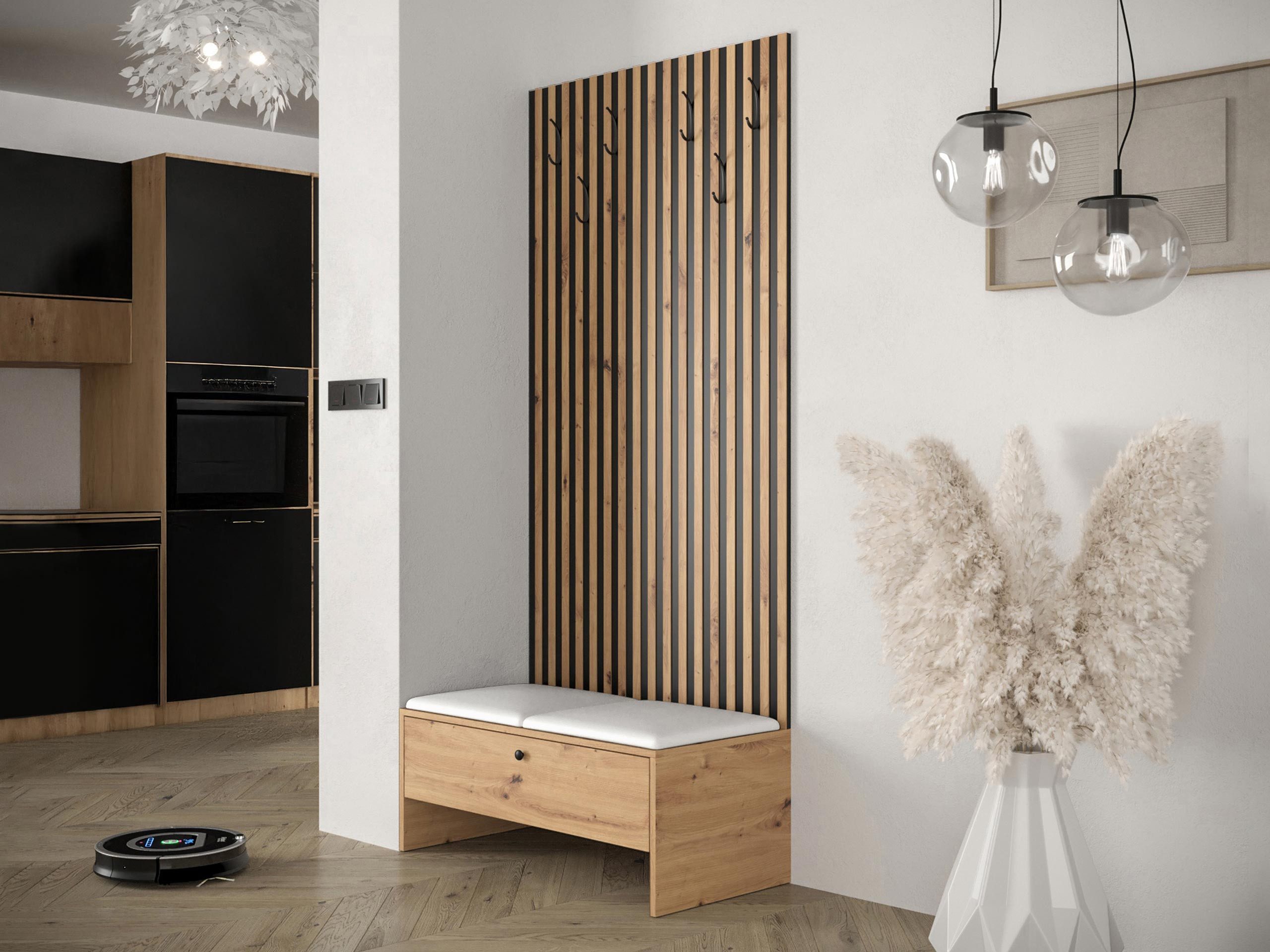 MIRJAN24 Garderoben-Set Balma IV, (Komplett-Set, Unterschrank mit Lamellen, 2x Gepolstertes Paneel 42x42), Griffe aus Metall