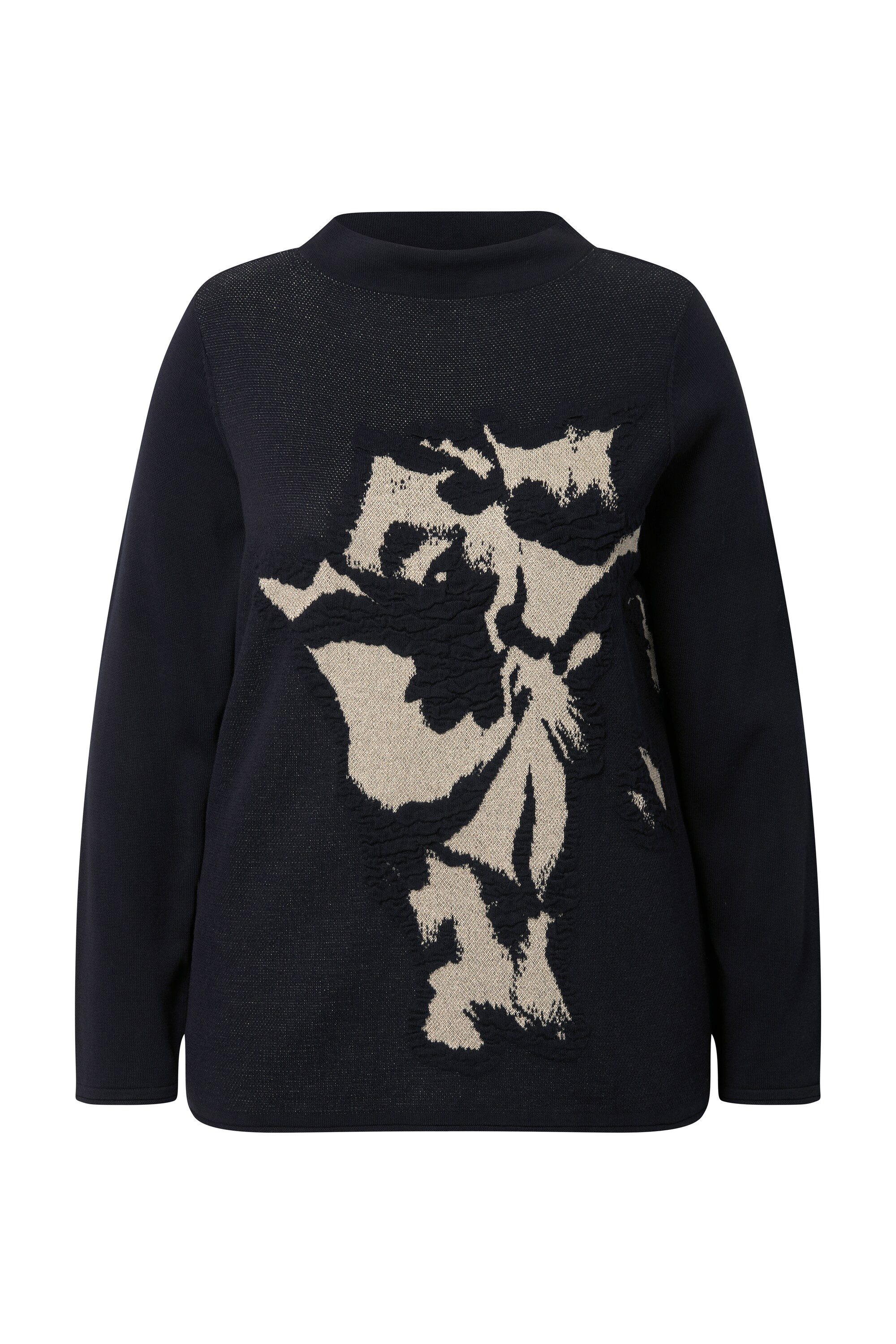 Ulla Popken Strickpullover Pullover Blüten Glitter Stehkragen Langarm günstig online kaufen