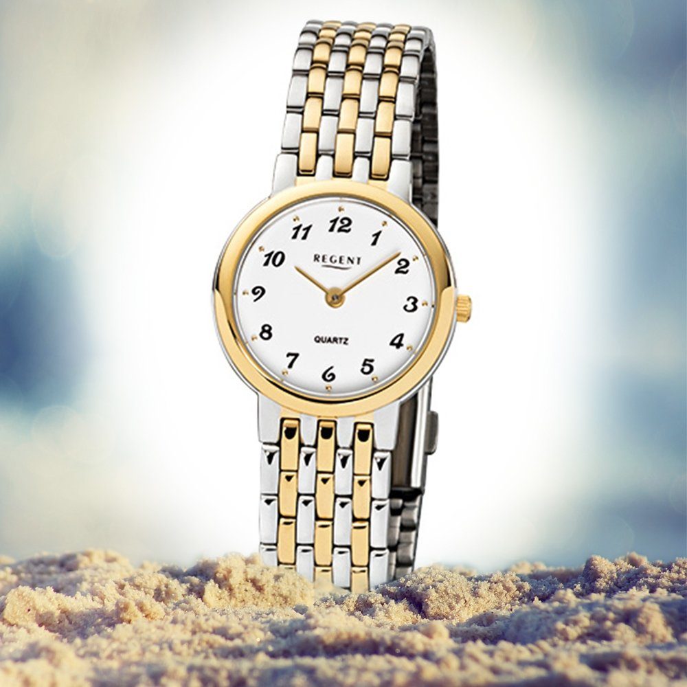 26mm), Damen-Armbanduhr (ca. Analog, Regent Damen klein Quarzuhr Edelstahlarmband Regent gold rund, Armbanduhr silber