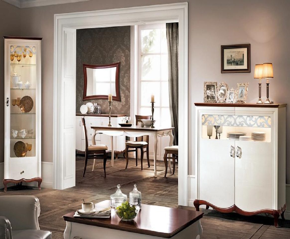JVmoebel Wohnzimmer-Set Luxuriöses Sideboard mit Glasvitrine und Vorratsschrank, (2-St., 2tlg Wohnzimmer Set (Sideboard + Eckvitrine), Made in Europa