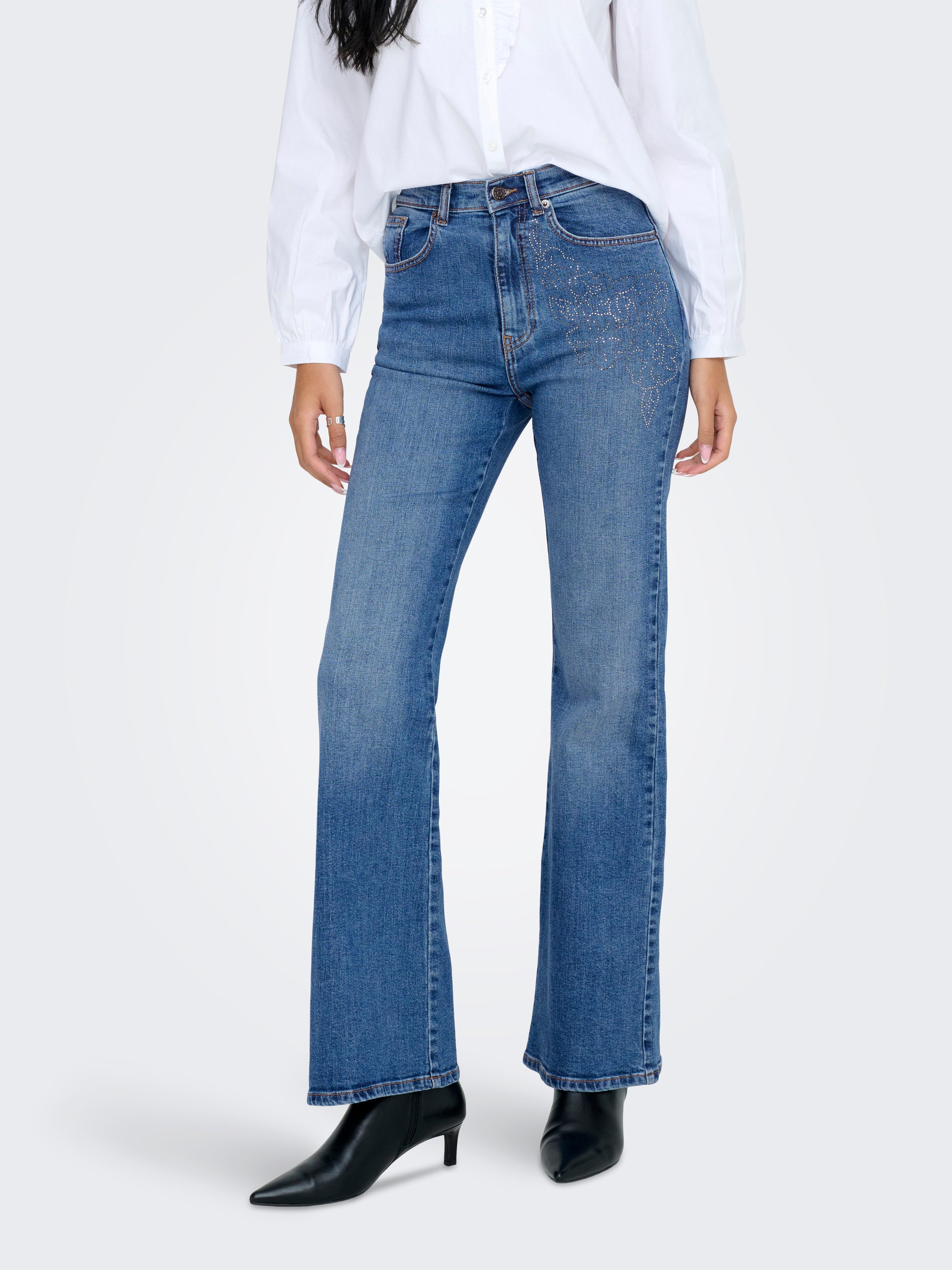Bootcut-Jeans ONLJUICY HW FLARE RHINESTONE DNM AZG