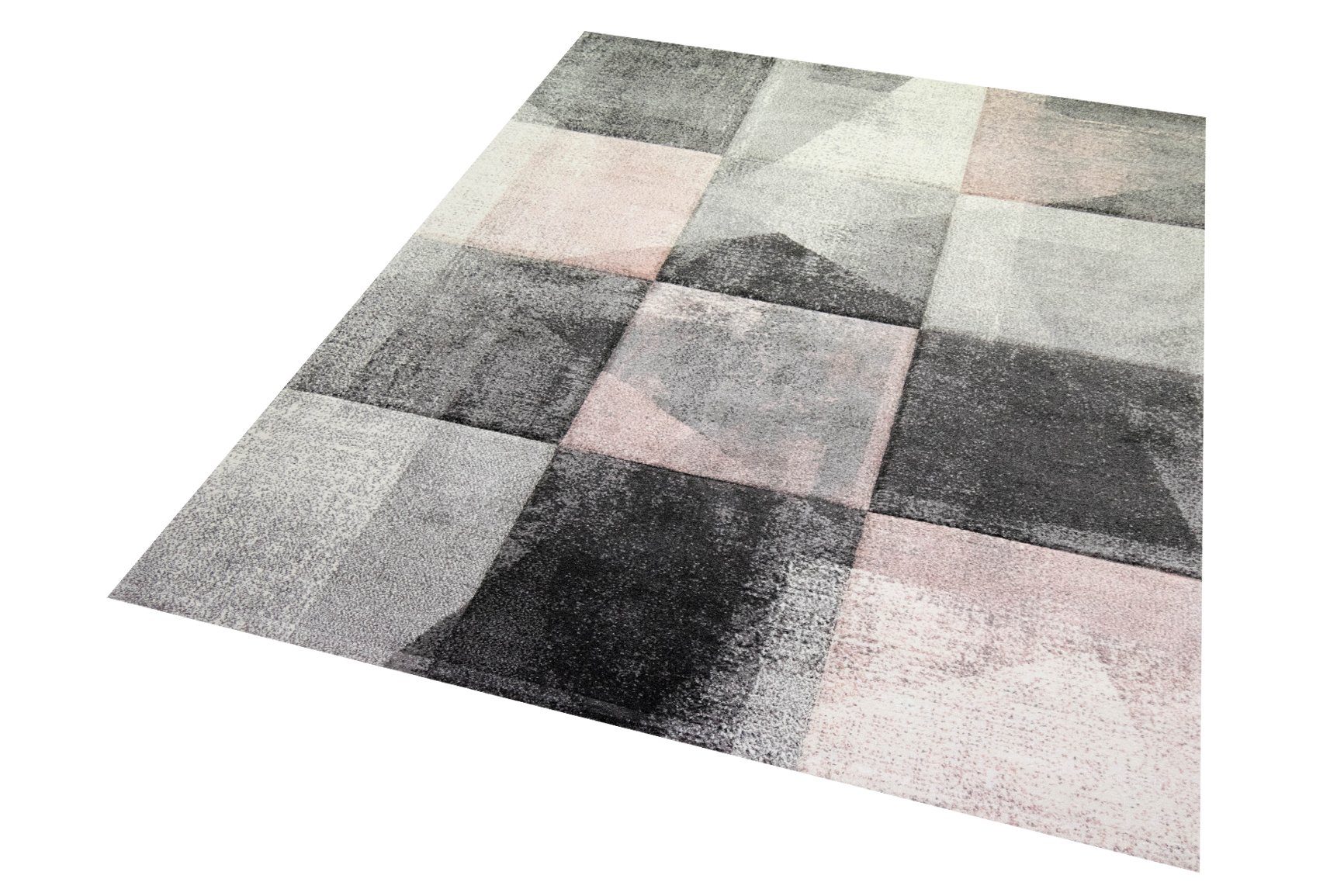 Carpetia Teppich Flur Wohnzimmer modernes Karomuster in creme rosa grau, rechteckig, Höhe: 13 mm – Bild 2 von 5