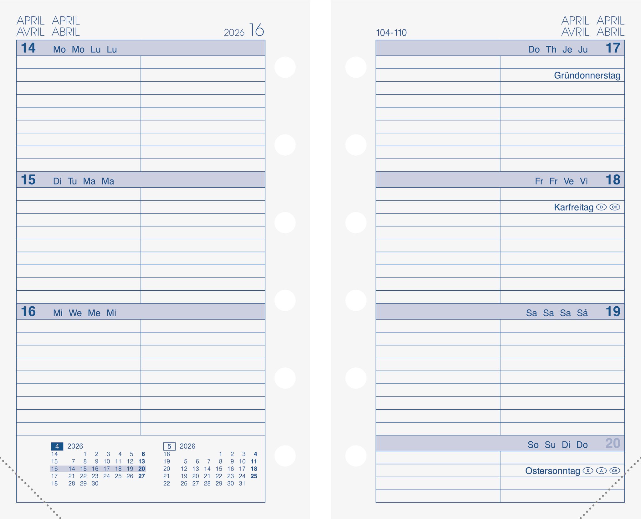 BRUNNEN Terminkalender BRUNNEN 1072700006 Timer Mini+ Einlage 2Seiten/1Woche