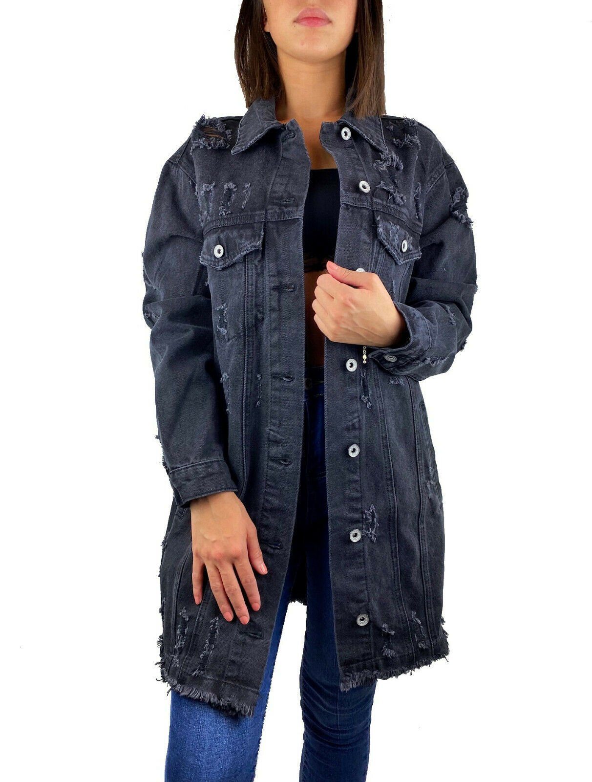 Worldclassca Jeansjacke Worldclassca Damen Jeansjacke Oversized Rissen Denim Lang Used Wash