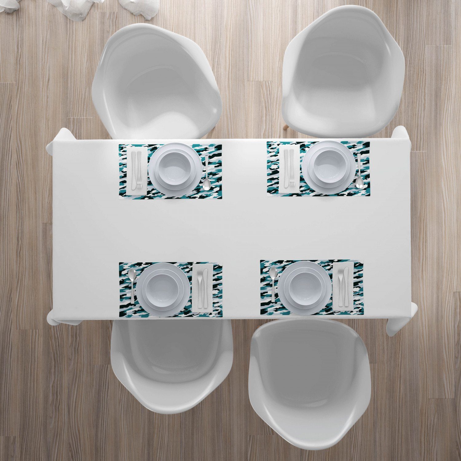 Platzset, Waschbare Stoff Esszimmer Küche Set Aquatic Abakuhaus, Ozean Tischdekorations (4-teilig, 4 Digitaldruck, 4x), aus Teilig-St., Camouflage Tile
