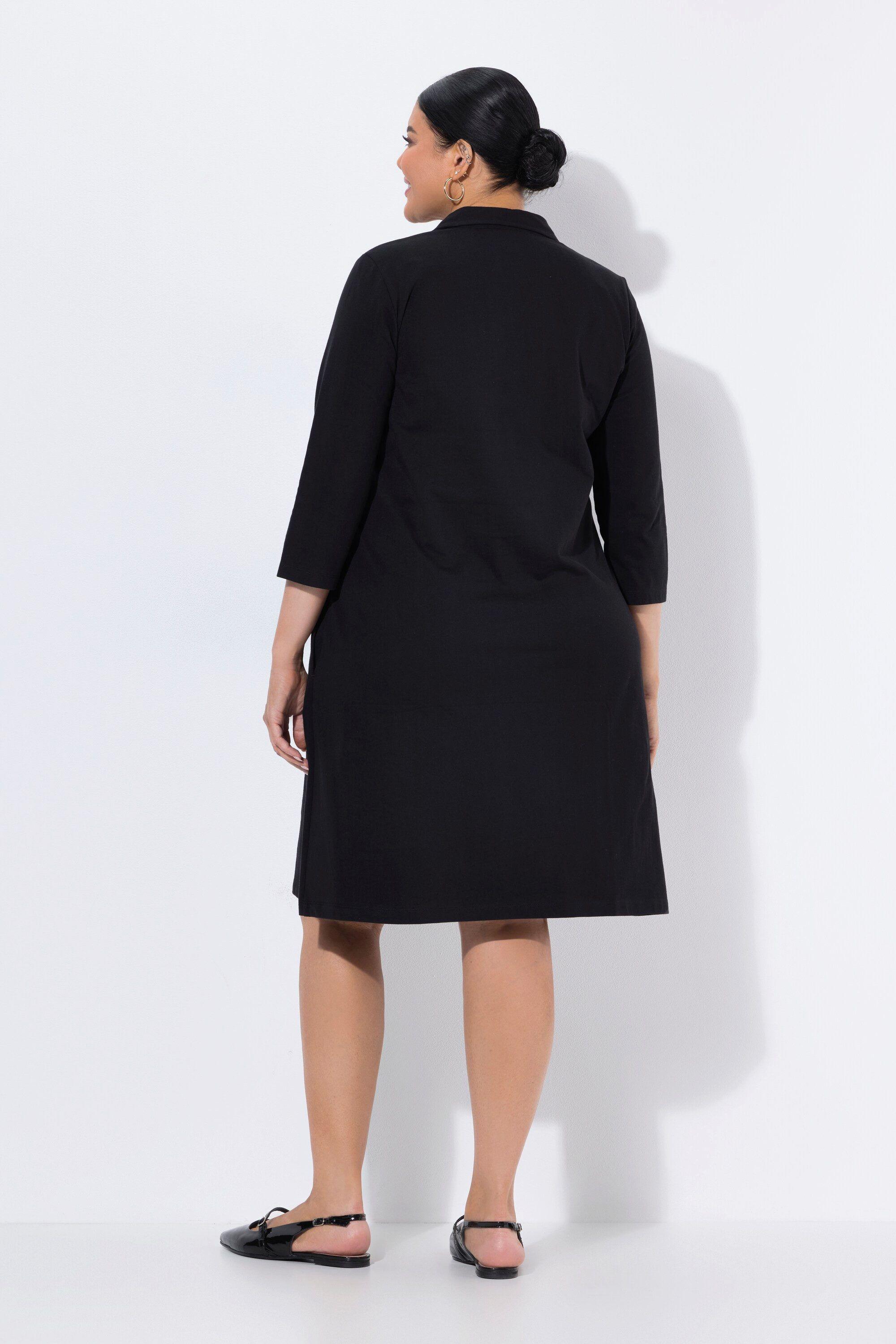 Ulla Popken Midikleid Jerseykleid A-Linie Hemdkragen 3/4-Arm Taschen