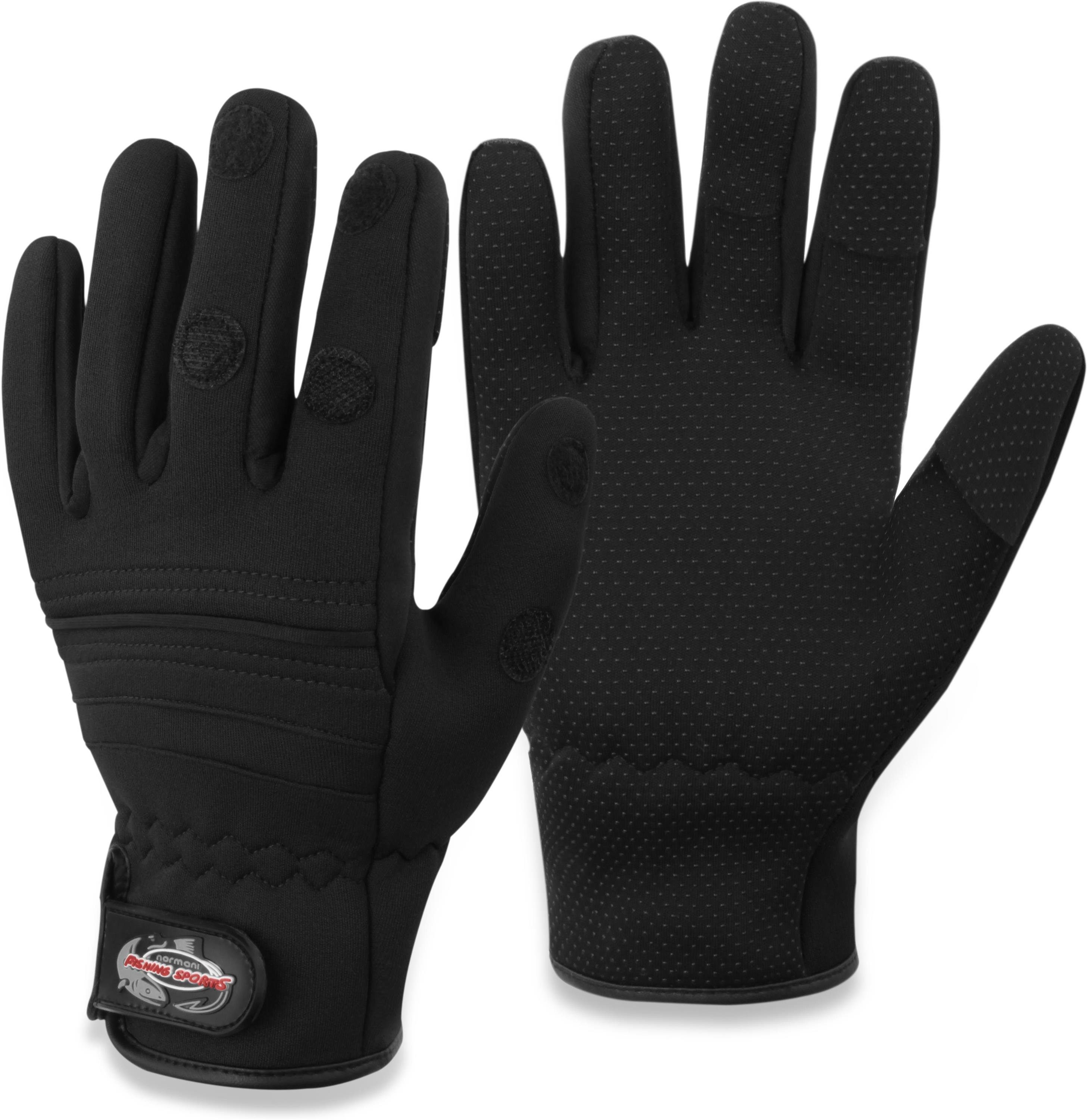 Schwarz umklappbaren Neopren normani Anti-Rutsch-Handschuhe Wahoo - mit Angelhandschuhe Fingerkuppen aus Thermohandschuhe Neopren-Anglerhandschuhe